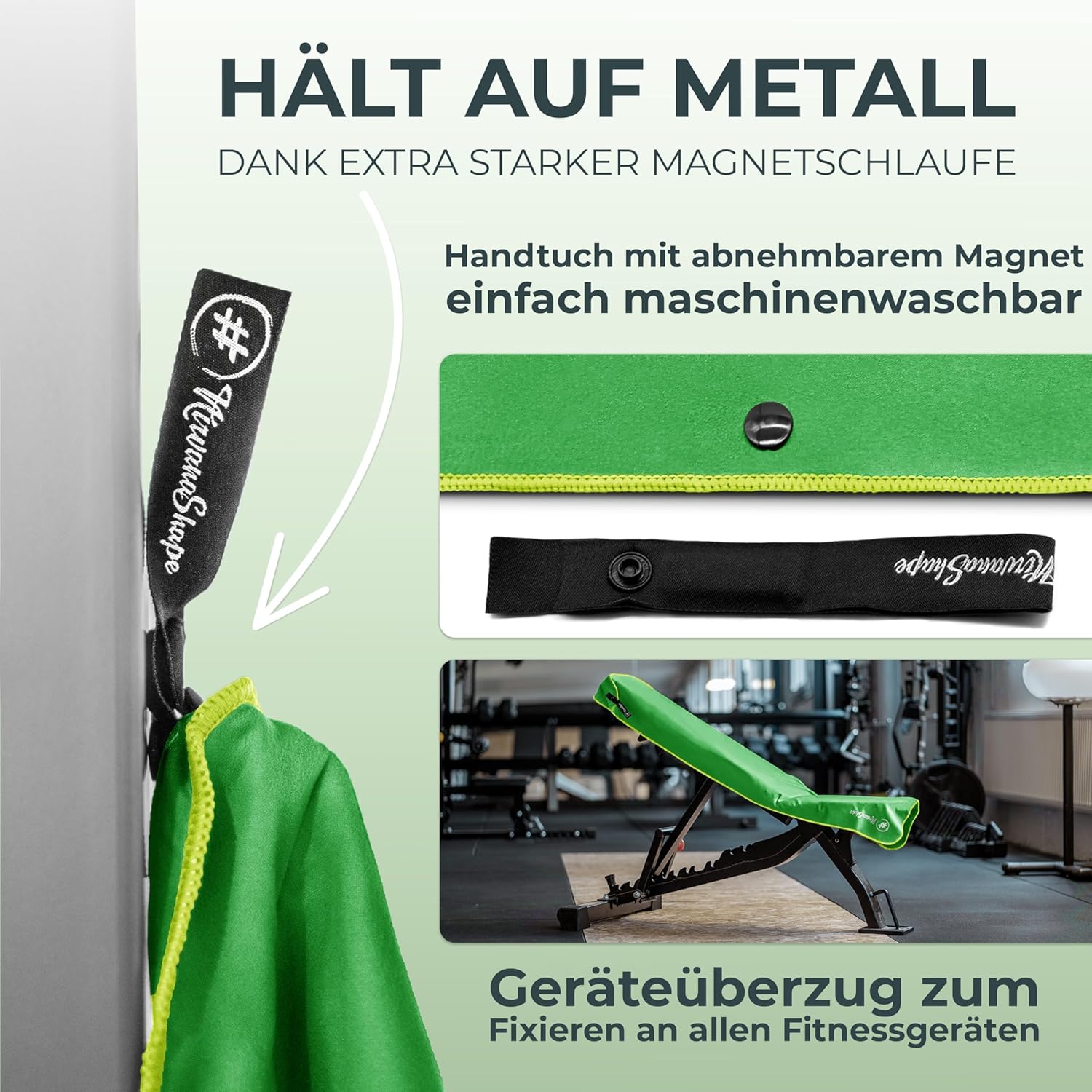 Thumbnail 4 de NirvanaShape Fitness-Handtuch – Mikrofaser, Magnet-Clip, 2-Fach-Vorratstasche, hygienisch & kompakt