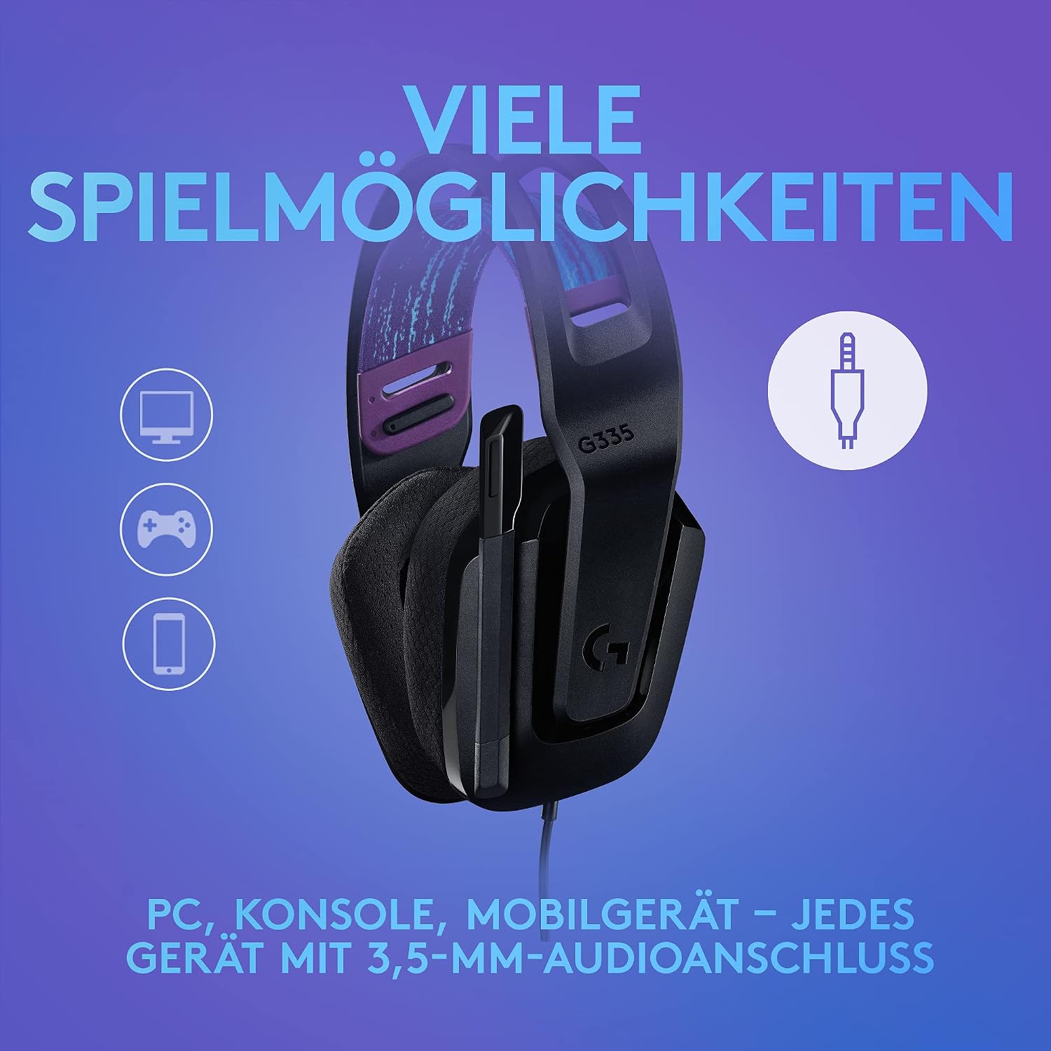 Detalle de Logitech G G335 – kabelgebundenes Gaming-Headset, 3,5-mm, Memory-Foam-Ohrpolster, leicht (240 g) – PC, PlayStation, Xbox, Nintendo Switch, Schwarz