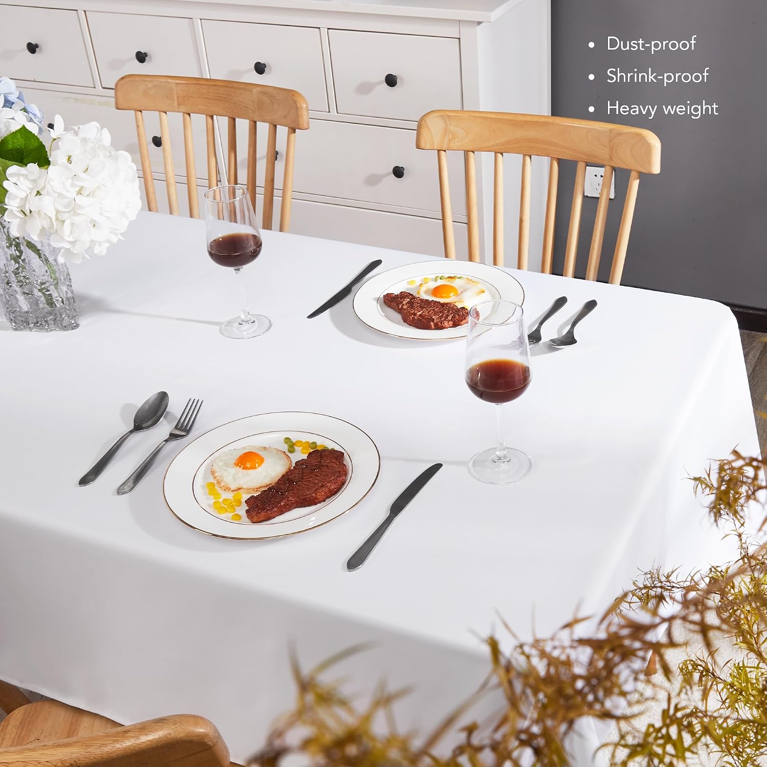 Detalle de Deconovo Nappe Rectangulaire 132x178 cm Blanc – Nappe semi-imperméable pour table extérieure