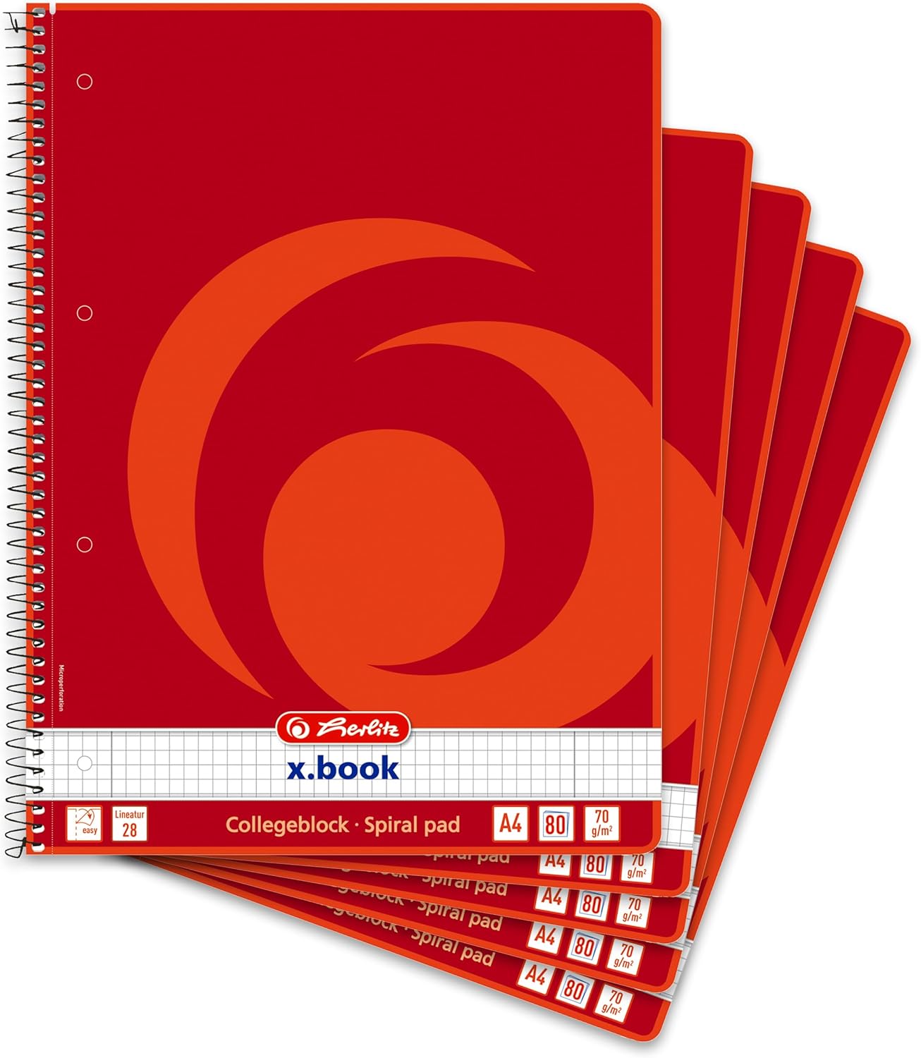 Detalle de herlitz Collegeblock A4 kariert – Lineatur 28, 80 Blatt, 5er Pack