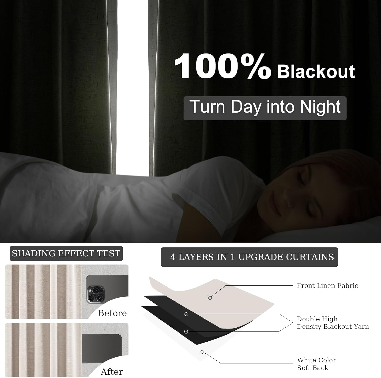 Thumbnail 5 de Oatmeal 105 Inch Long Oatmeal Linen-Blend Blackout Curtains (2 Panels) for Living Room & Bedroom