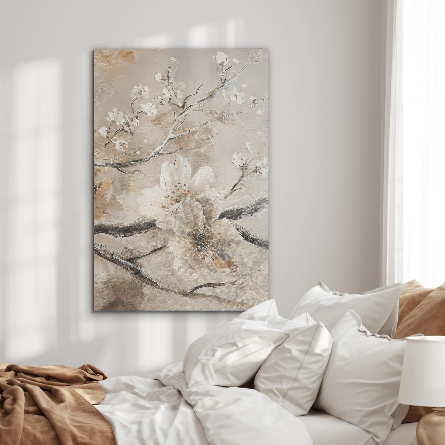 Detalle 2 de Décoration murale feutrée MuchoWow 60x90 cm – panneaux décoratifs acoustiques fleurs, blanc
