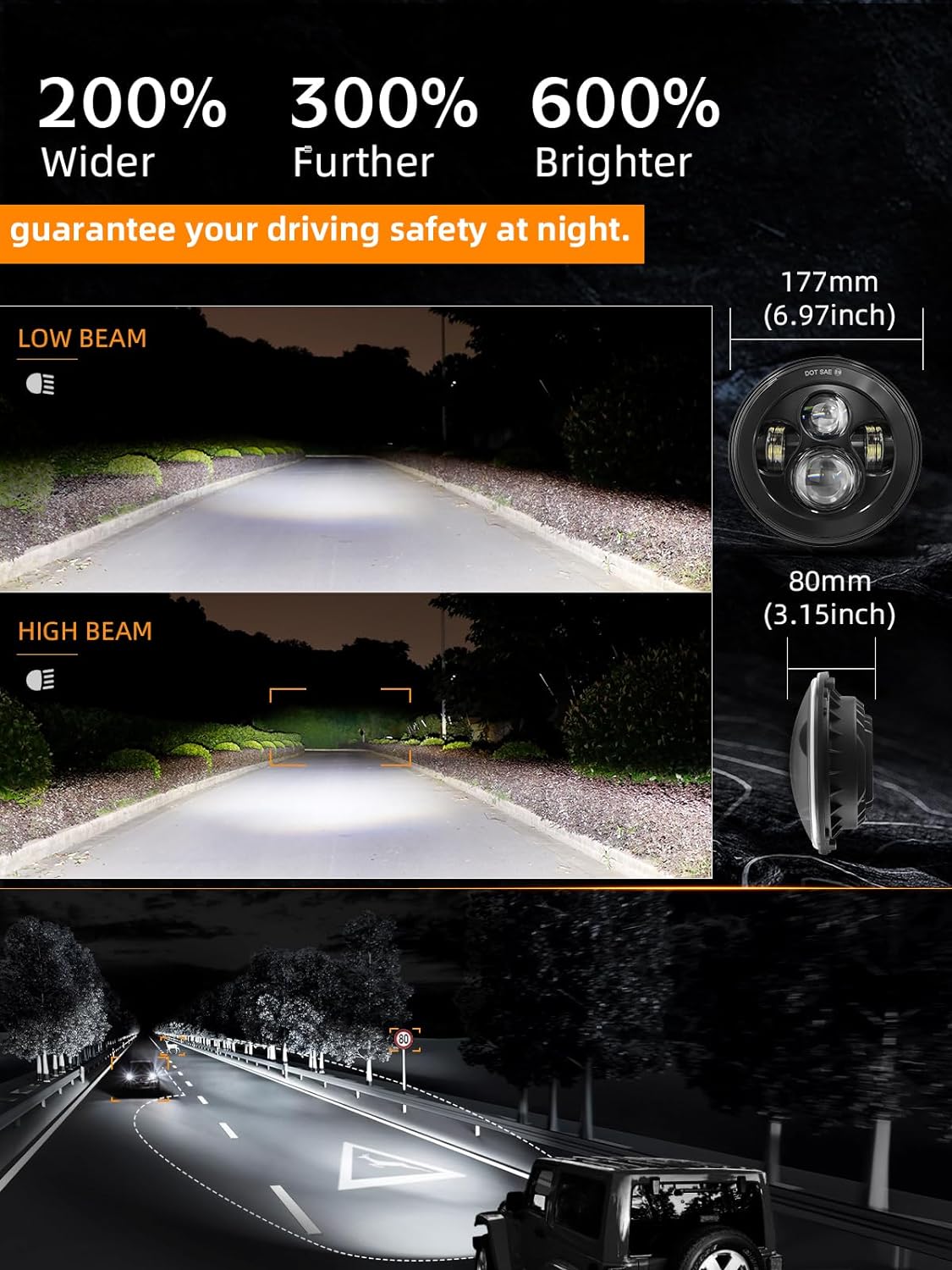 Detalle 2 de UNI-SHINE 2pcs Projector Headlights 7 inch