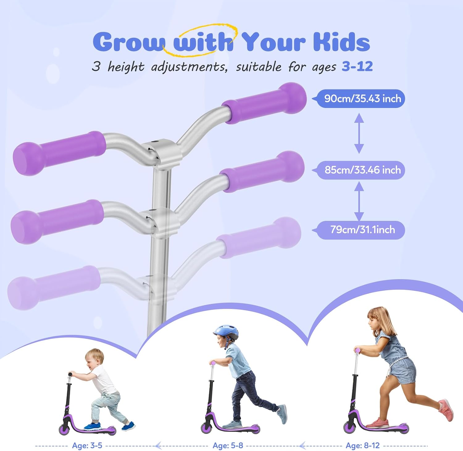 Detalle 2 de TONBUX Trottinette pour Enfants: lumière, sécurité et légèreté pour 3–12 ans
