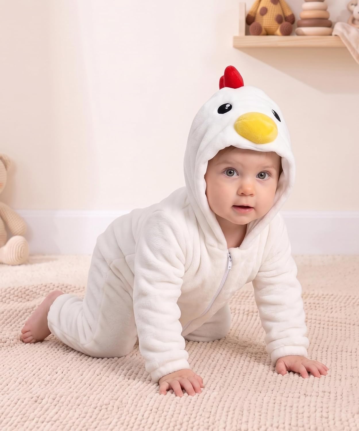 Detalle 1 de LONULAIN Baby Animal Costume Pajamas, Flannel Hooded Romper with Zipper