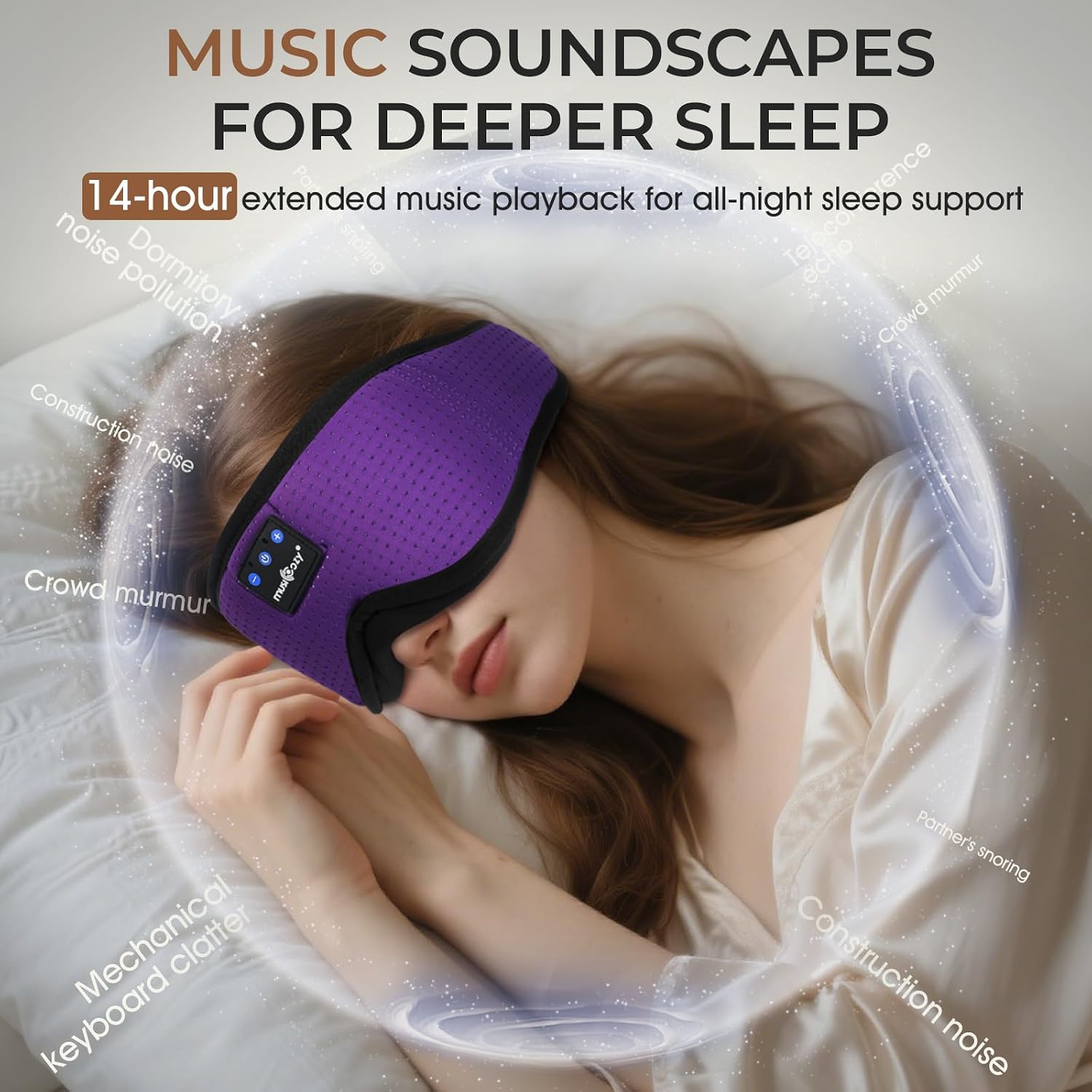 Thumbnail 3 de MUSICOZY Sleep Headphones for Side Sleepers (Bluetooth sleep mask, 100% blackout) with up to 14H playtime