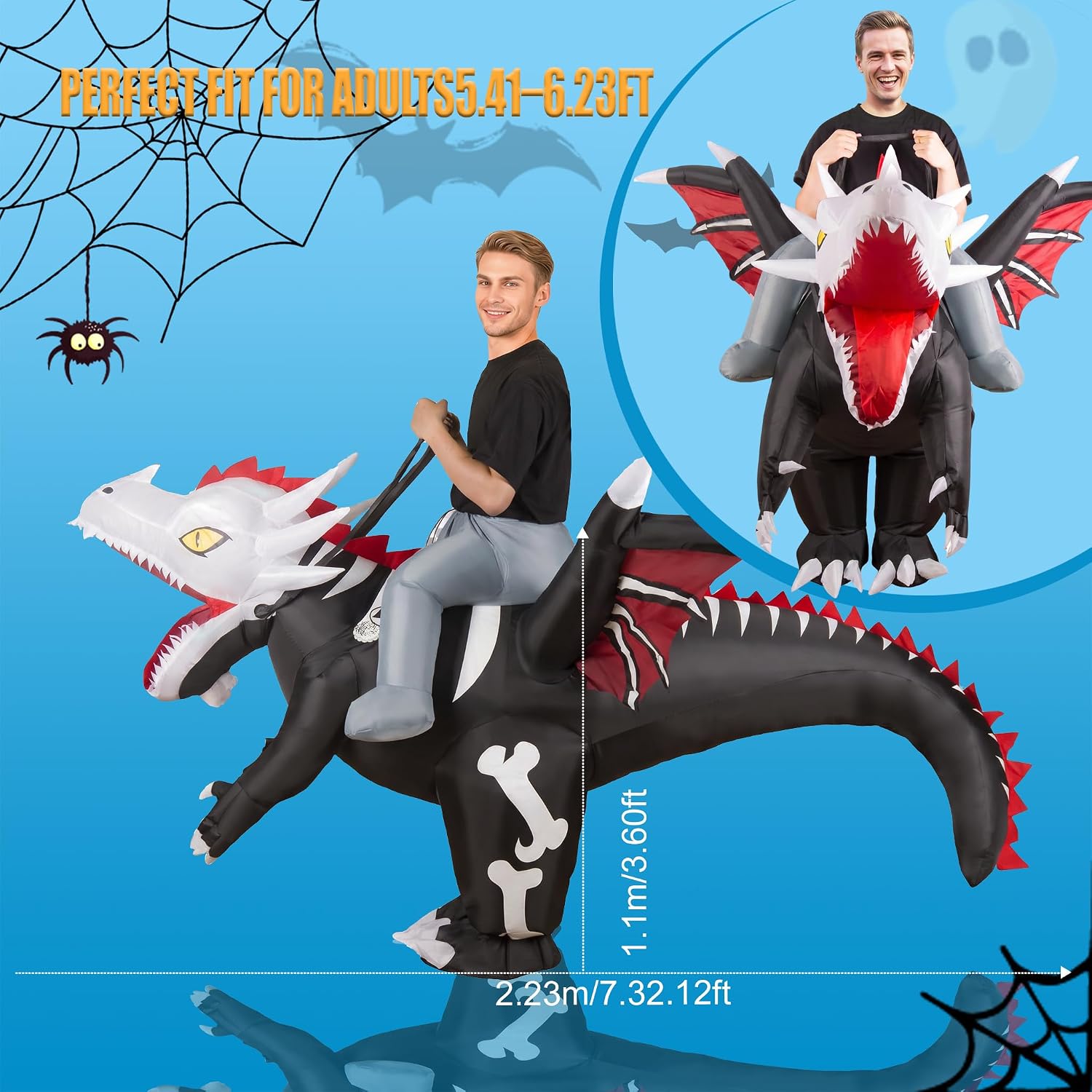 Detalle de NovaFloat 01 Inflatable Riding Dinosaur Costume for Adults with Battery-Powered Fan