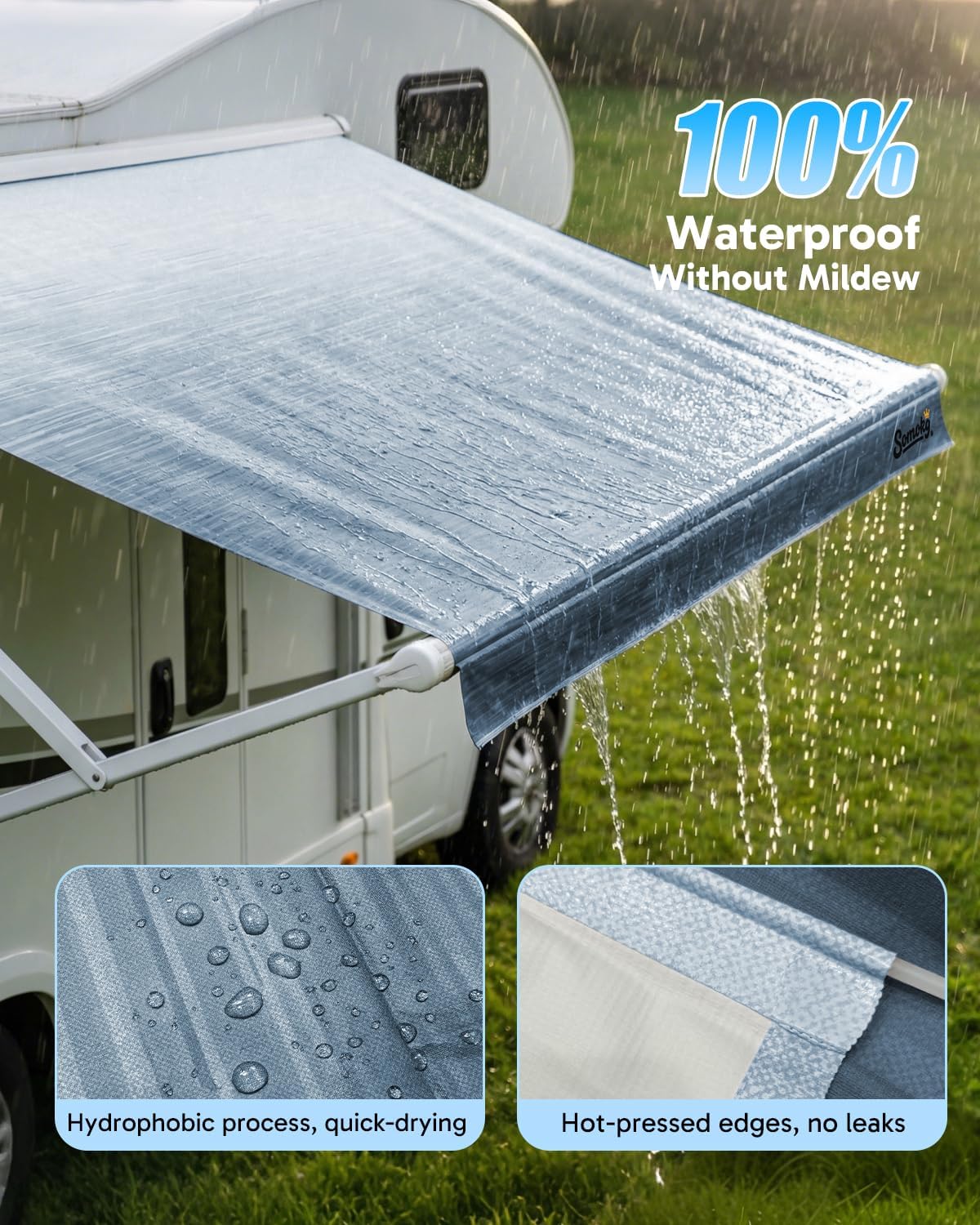 Thumbnail 3 de RV Awning Fabric Replacement (Glacier Blue) – 19.5oz Heavy-Duty Vinyl Seamless Canopy, DIY Install, UPF 50+