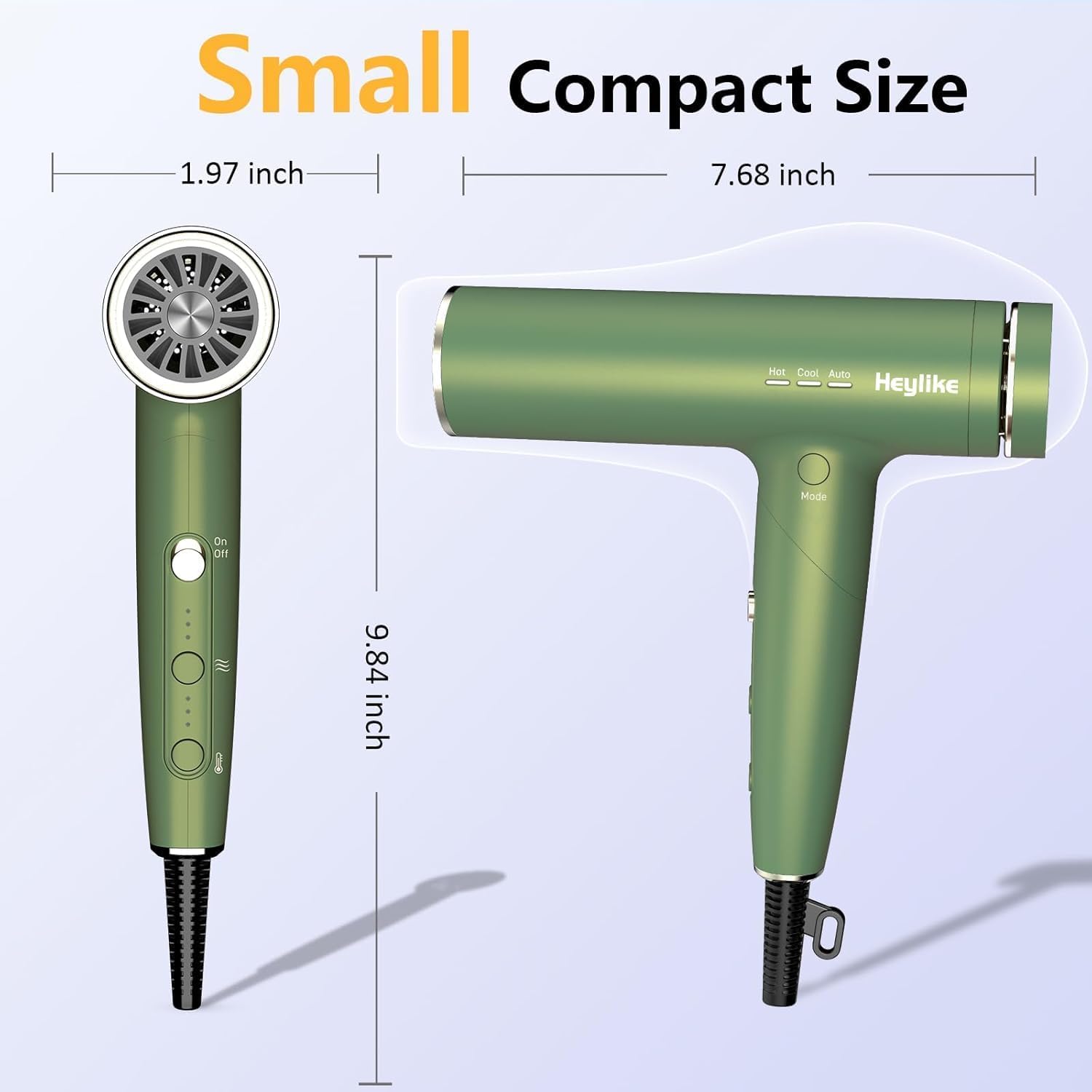 Detalle 2 de Heylike High-Speed Plasma Ion Hair Dryer with Diffuser (1500W) — 3 Heat/3 Speed, Fast Drying Brushless Motor