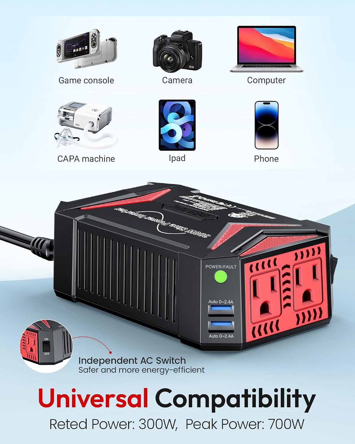 Detalle 2 de BESTEK Pure Sine Wave Power Inverter 300W
