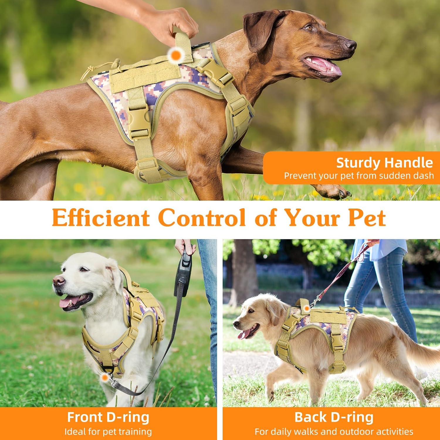 Thumbnail 4 de VavoPaw Heavy Duty Tactical Dog Harness for Large Dogs (Desert Camouflage, Size M)