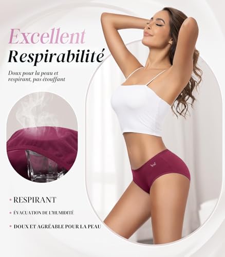 Thumbnail 4 de Culotte Femme TANSTC Coton Taille Moyenne – 95% Coton Peigné Doux (6 pièces, Multi-coloris)