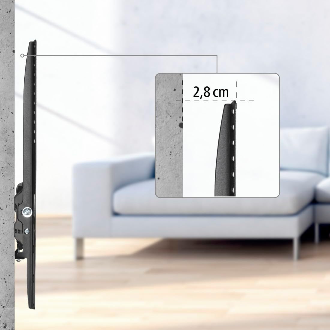 Detalle 2 de Hama neigbare TV-Wandhalterung für 32–75 Zoll (VESA 100×100 bis 600×400, bis 40 kg), schwarz