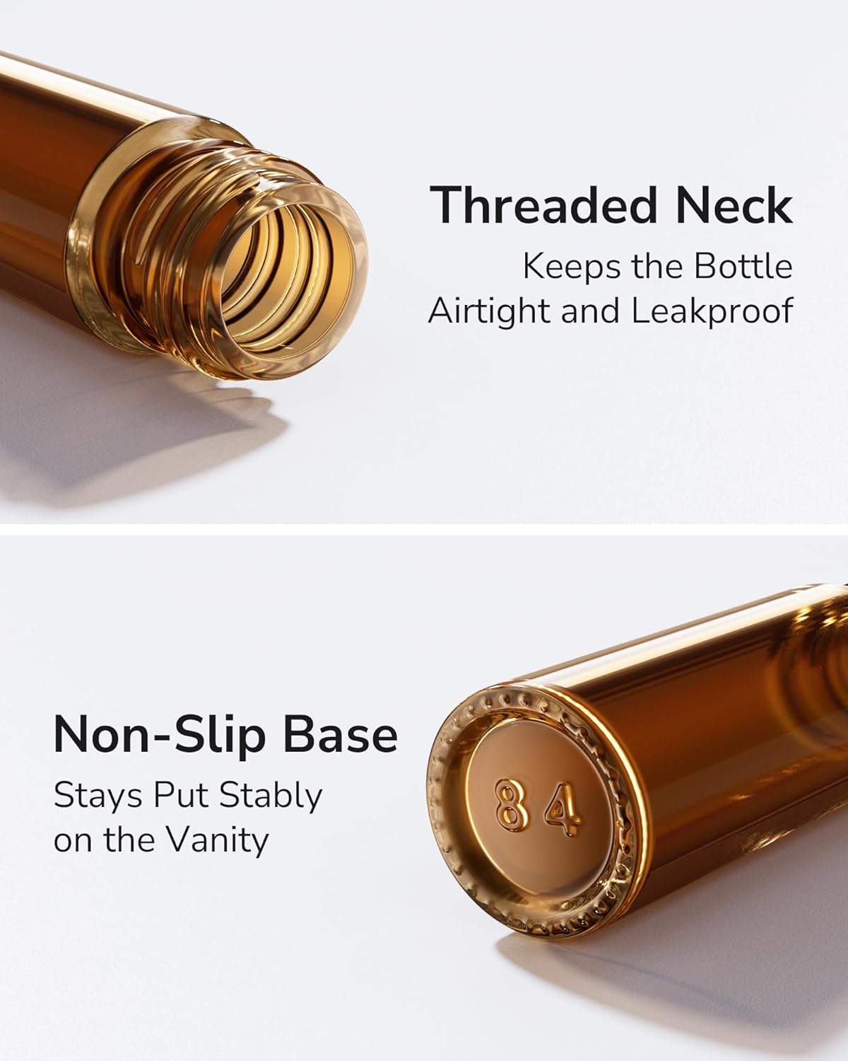 Detalle 2 de ULG 8-Pack Essential Oil Roller Bottles (10ml) with Stainless Steel Rollers, Amber Glass
