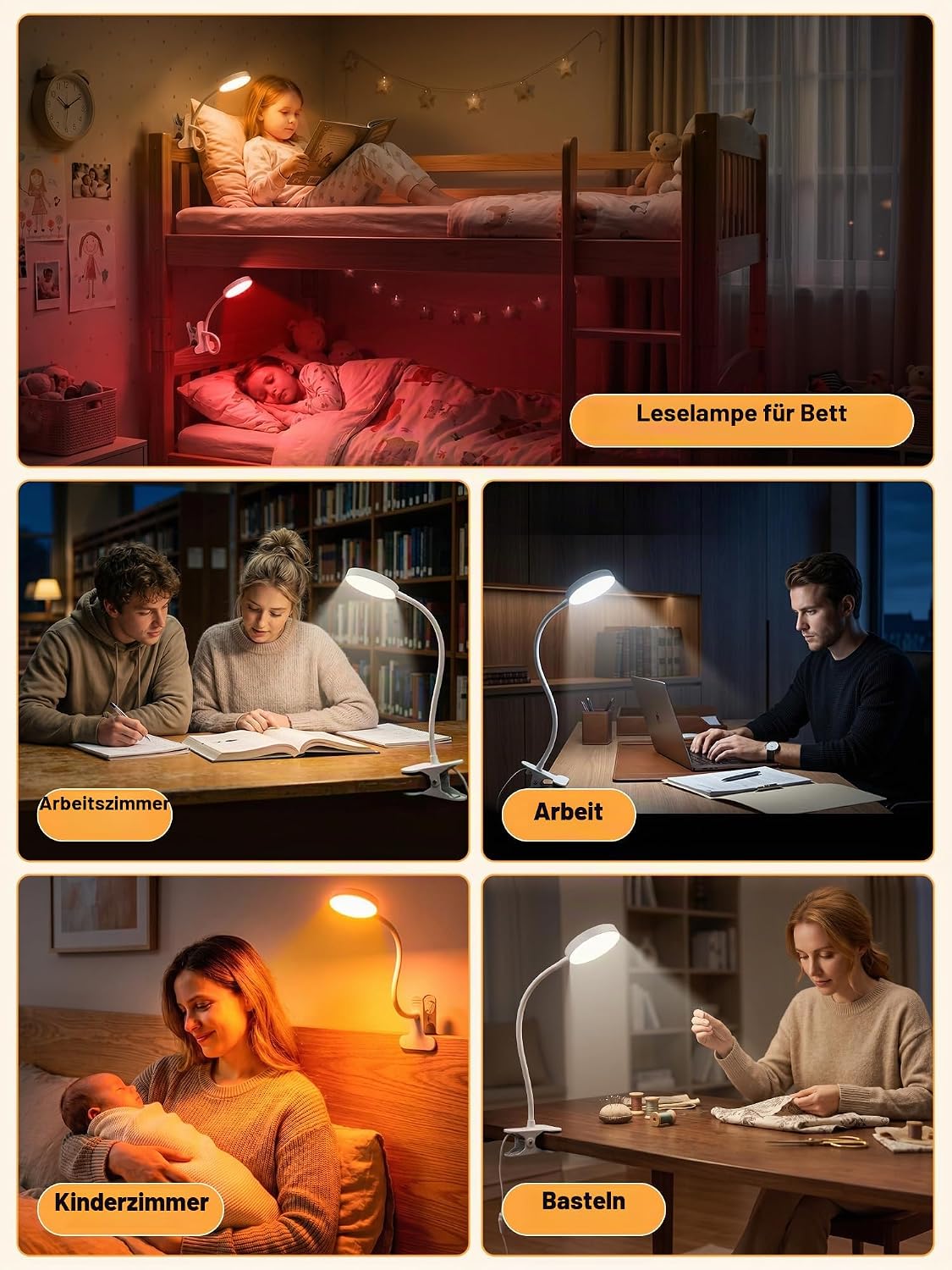 Detalle 2 de ReinHoo Leselampe Bett – Klemmlampe mit 72 LEDs, 10 RGB-Farben + 3 Weißtönen und 10 Helligkeitsstufen