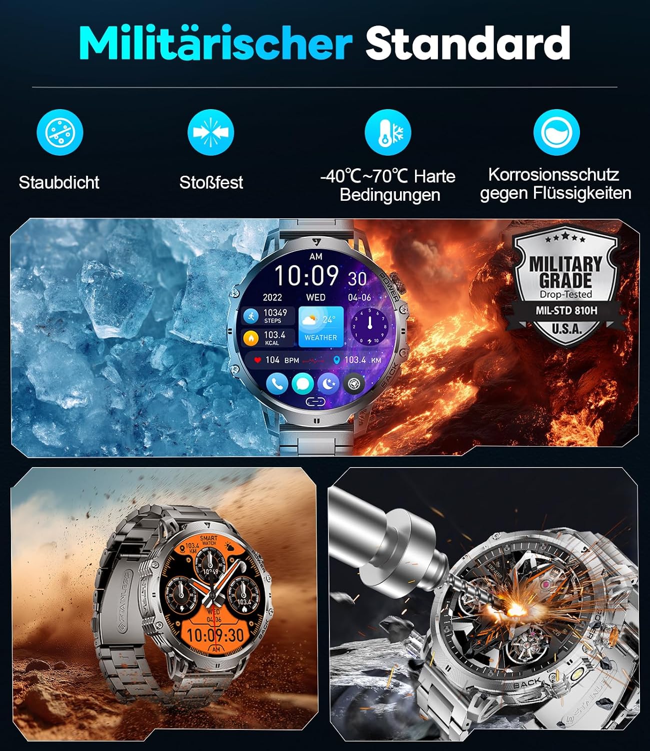 Thumbnail 6 de LIGE Militär Smartwatch Herren 1000 mAh 1,85 Zoll HD Display