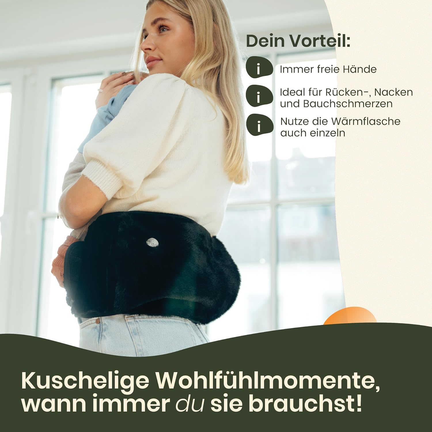 Detalle de KUNU® original Wärmflaschengürtel – Premium Wärmflasche lang mit Gürtel (130 cm) mit Geschenkverpackung