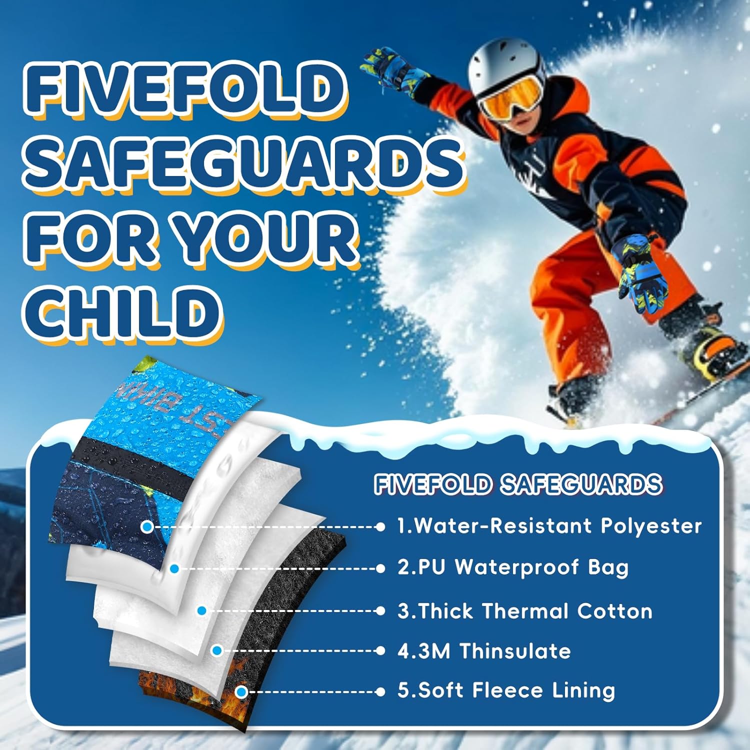 Thumbnail 2 de West Biking Skihandschuhe Kinder 3M Thinsulate, wasserdicht