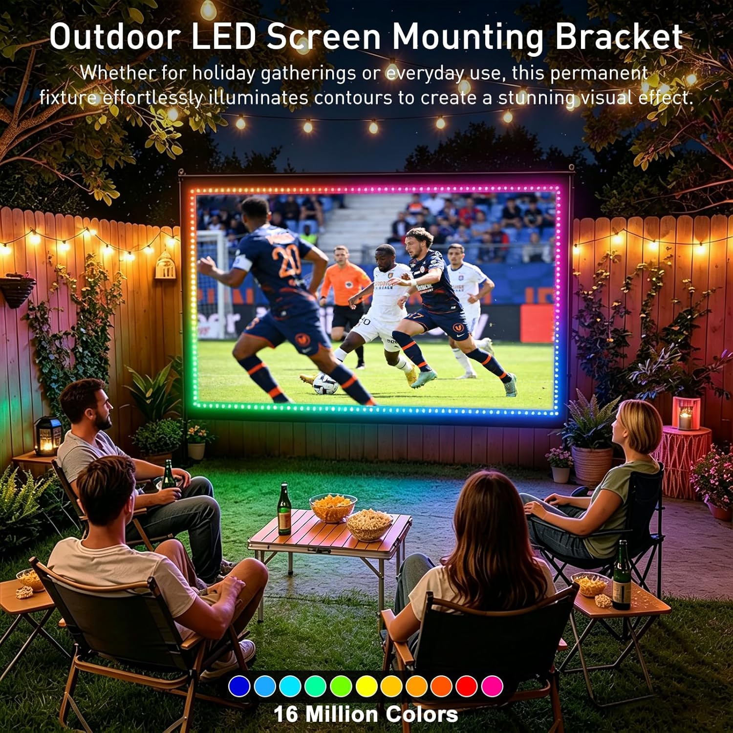 Detalle de 150 Inch Projector Screen with Stand with USB String Lights: Large Indoor/Outdoor 16:9 4K-Ready Display