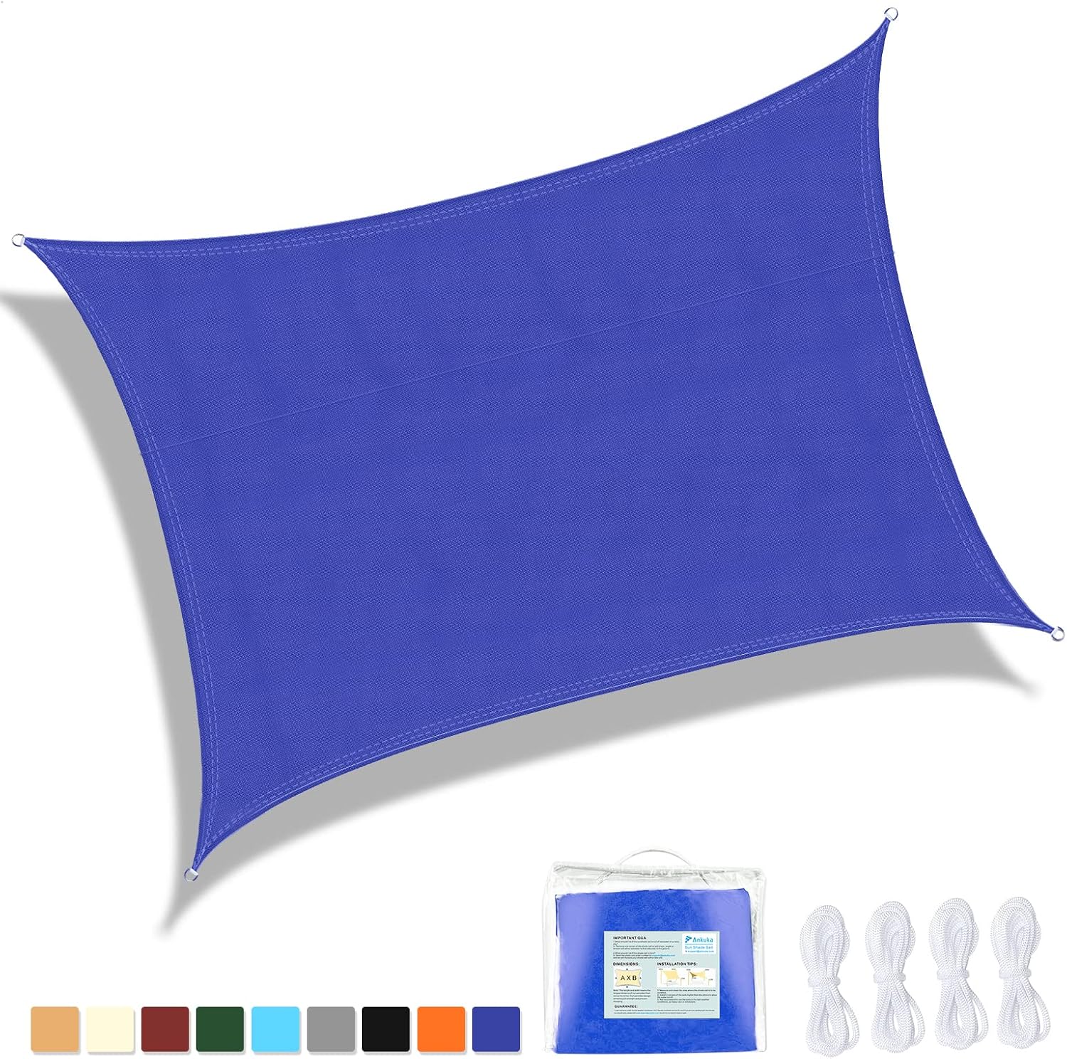 Detalle de Ankuka Sun Shade Sail 3m x 4m Navy Blue – Rectangular Waterproof Garden Canopy