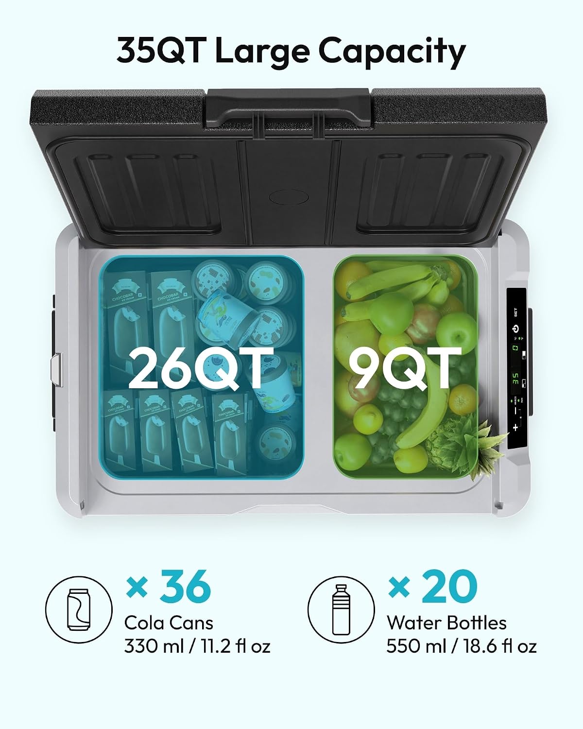 Detalle 2 de EUHOMY CFB-35 35QT Dual-Zone Portable Refrigerator and Freezer