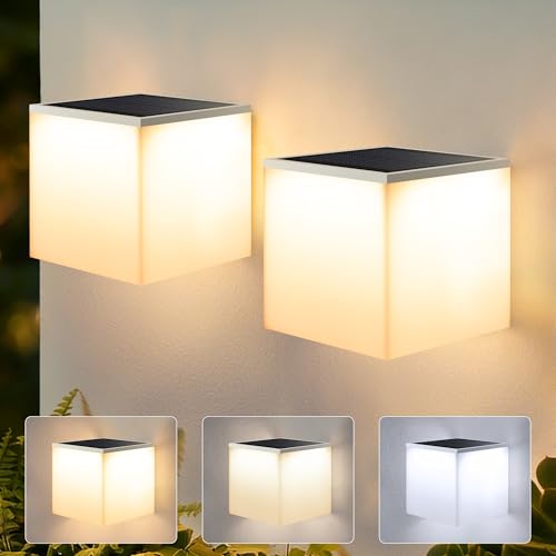 Detalle de Joomer Luces Solares LED Exterior Jardín (2 Piezas) – Aplique de Pared con 3 Modos y IP34 para Exterior