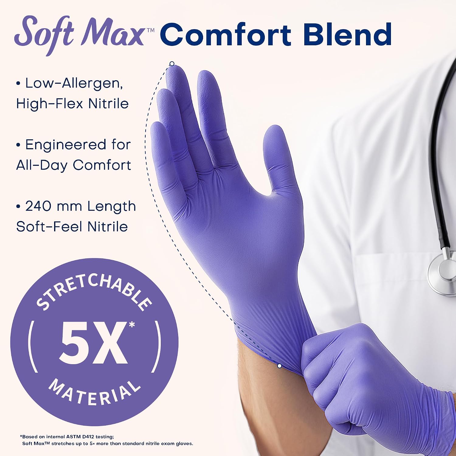 Detalle de Supmedic Soft Max Nitrile Exam Gloves, Powder-Free Violet, 100 Count