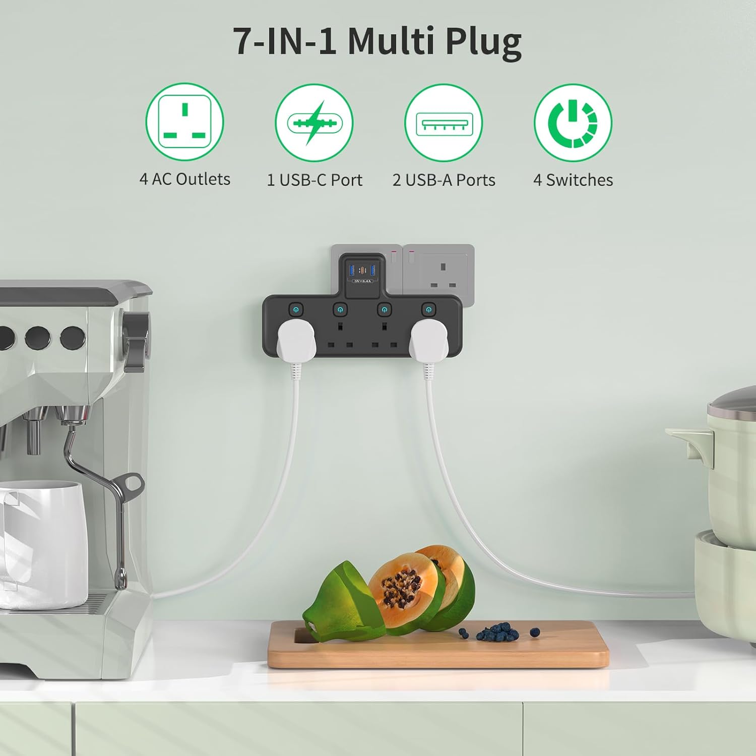Detalle 2 de PASSUS Multi Plug Extension Socket 3250W with PD20W USB-C ๐