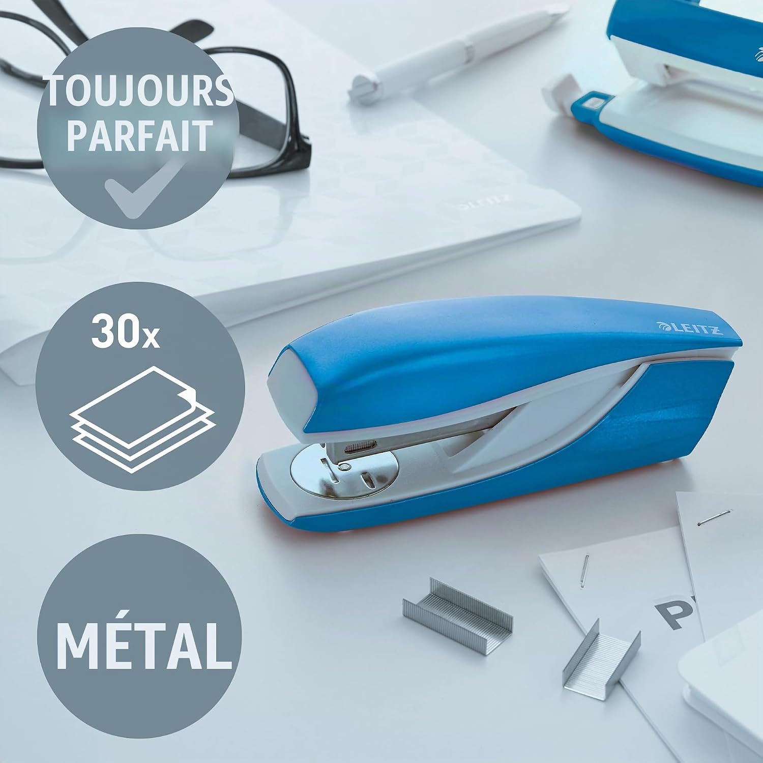 Thumbnail 1 de Leitz Agrafeuse de Bureau Bleu – 30 Feuilles, Agrafes Incluses