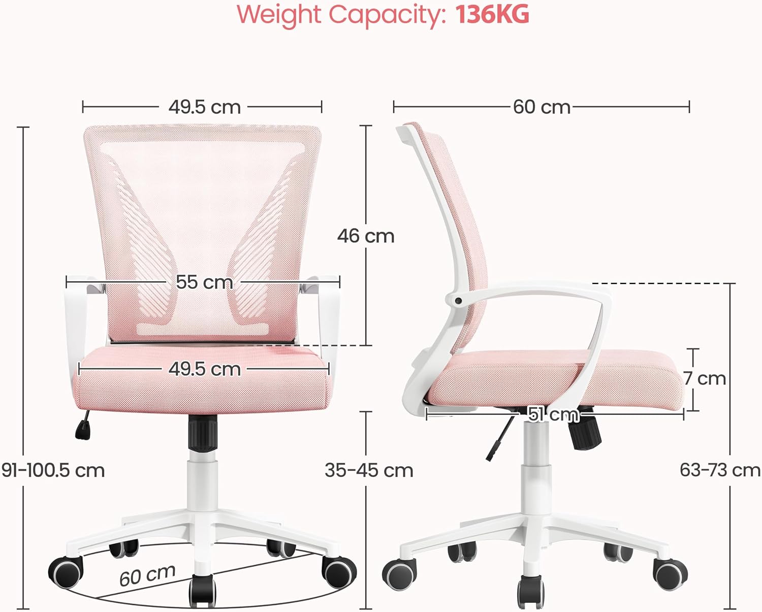 Detalle de Yaheetech Sedia da Ufficio Ergonomica 136 kg
