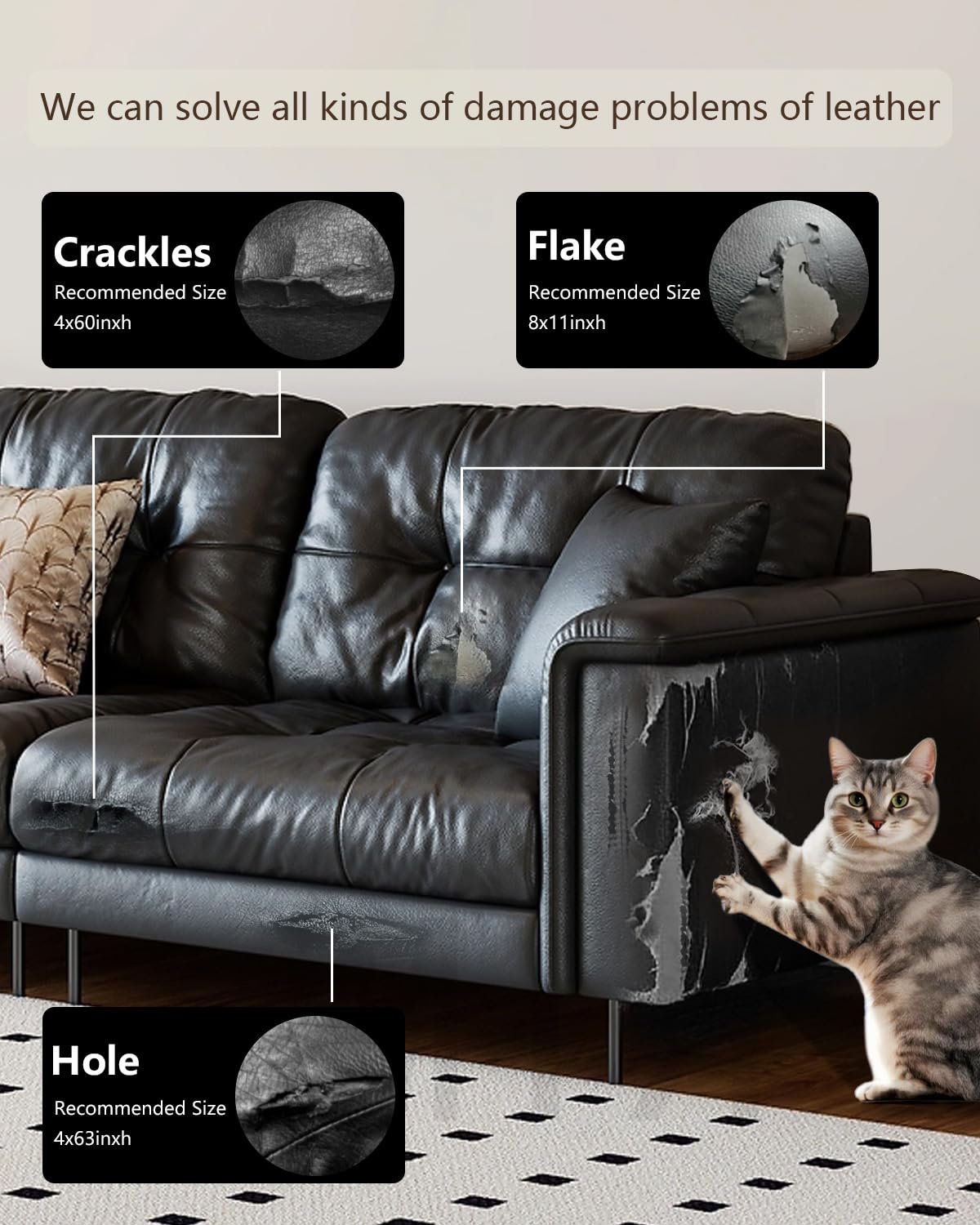 Detalle 2 de BOUYEER Cuero Adhesivo para Tapizar, Set Reparación, Café 🛋