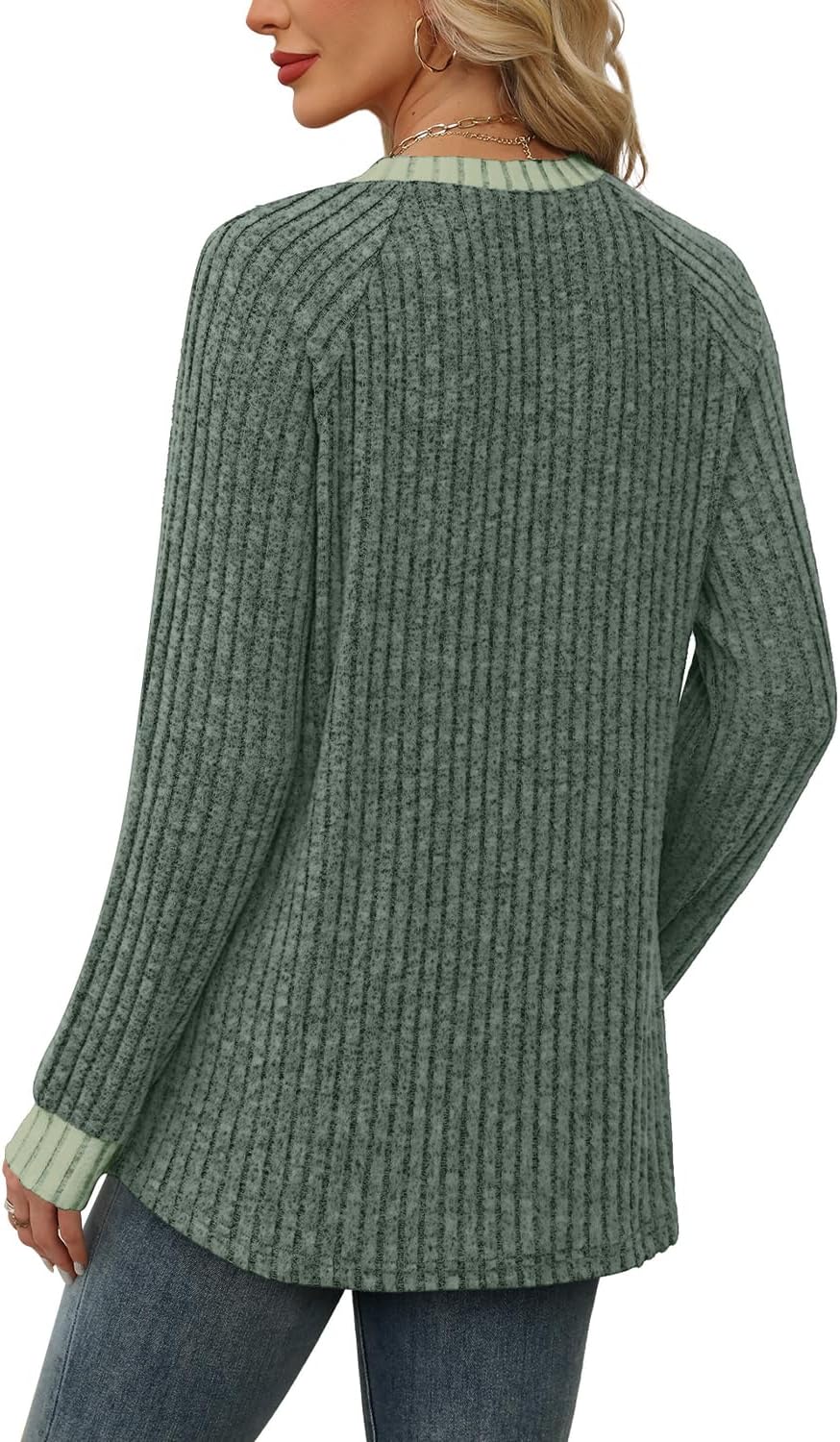 Thumbnail 4 de WIHOLL Long-Sleeve Crewneck Sweatshirt for Women, Lightweight Colour-Block Design