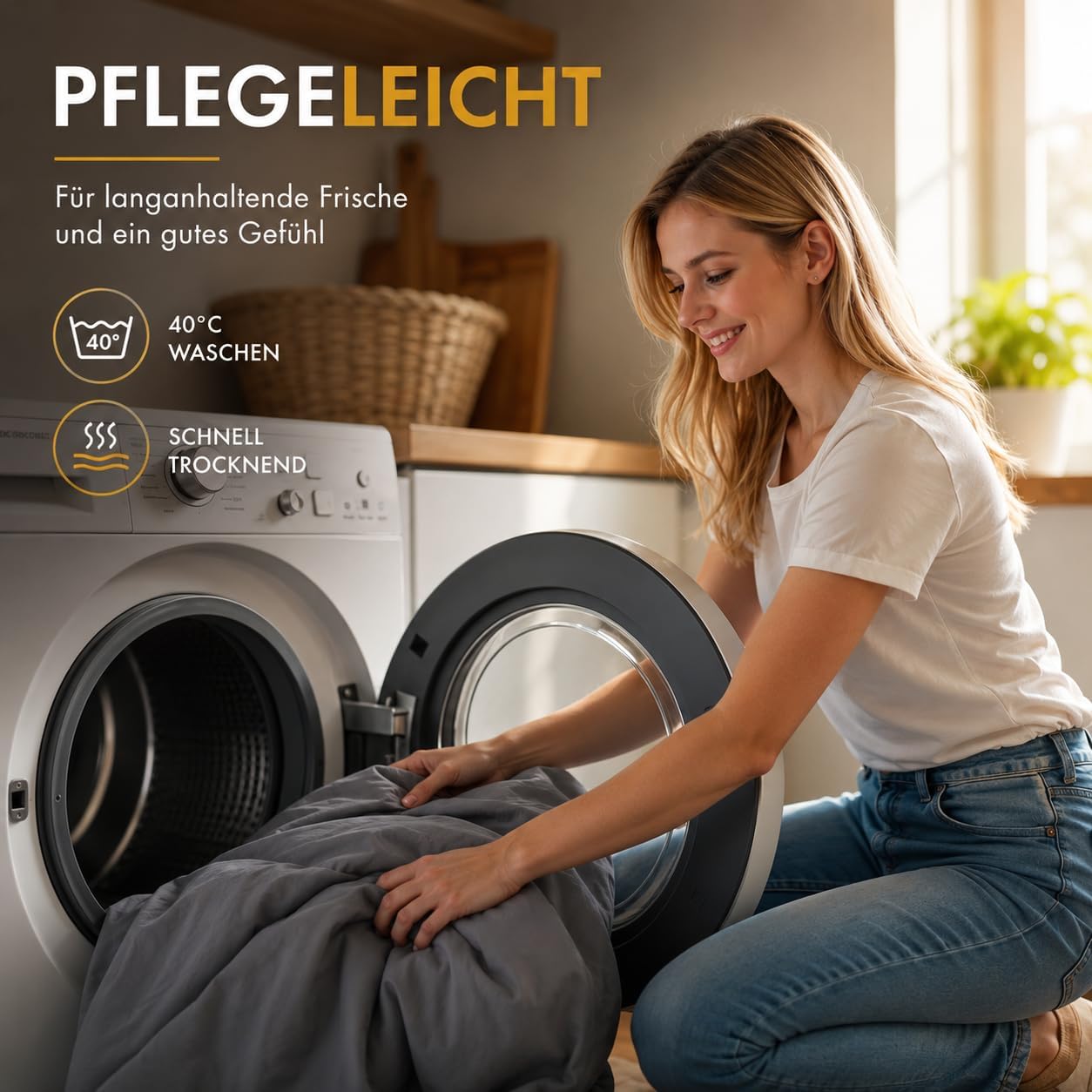 Detalle de Sleeptime Bettwäsche 140x220 (2-teilig) aus 100% Baumwolle mit Kissenbezug 60x70 – Anthrazit Grau