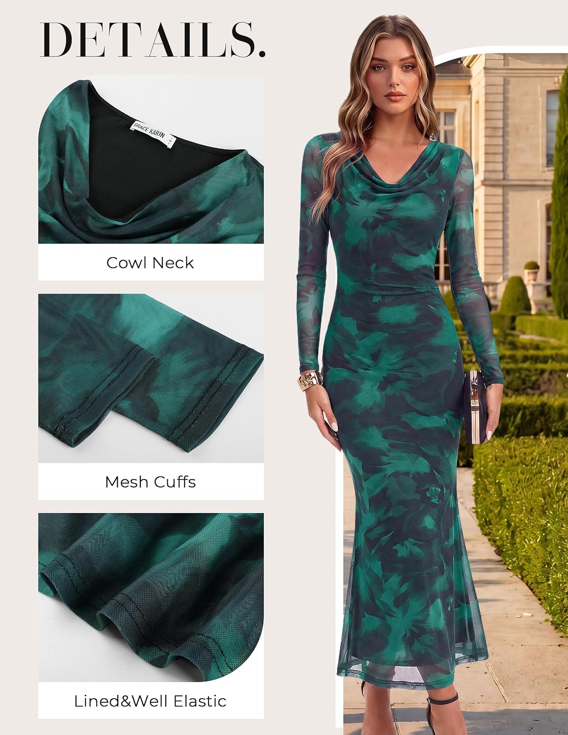 Detalle de GRACE KARIN Long Sleeve Maxi Dress