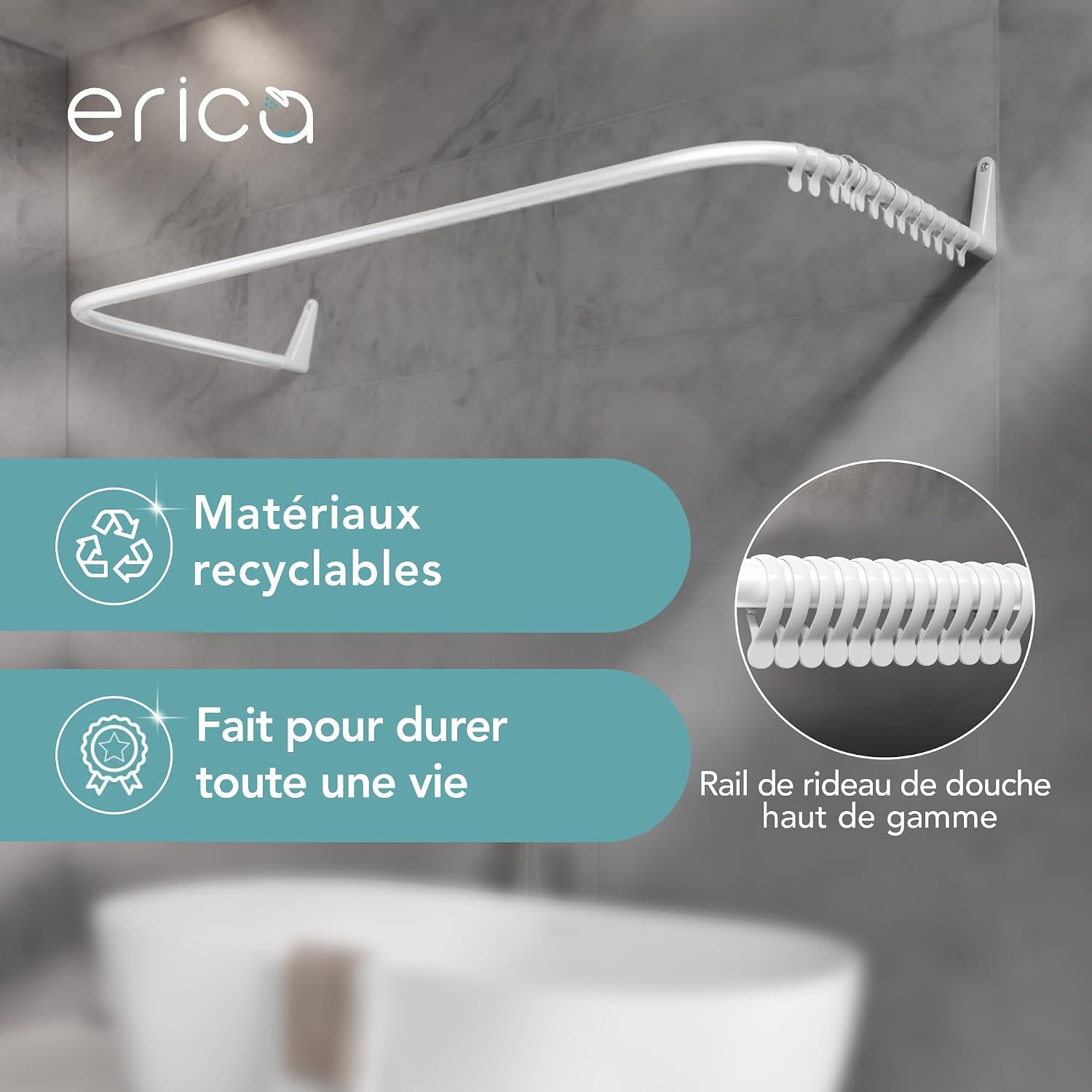 Detalle 1 de Erica barre de douche en U 70x165x70 cm