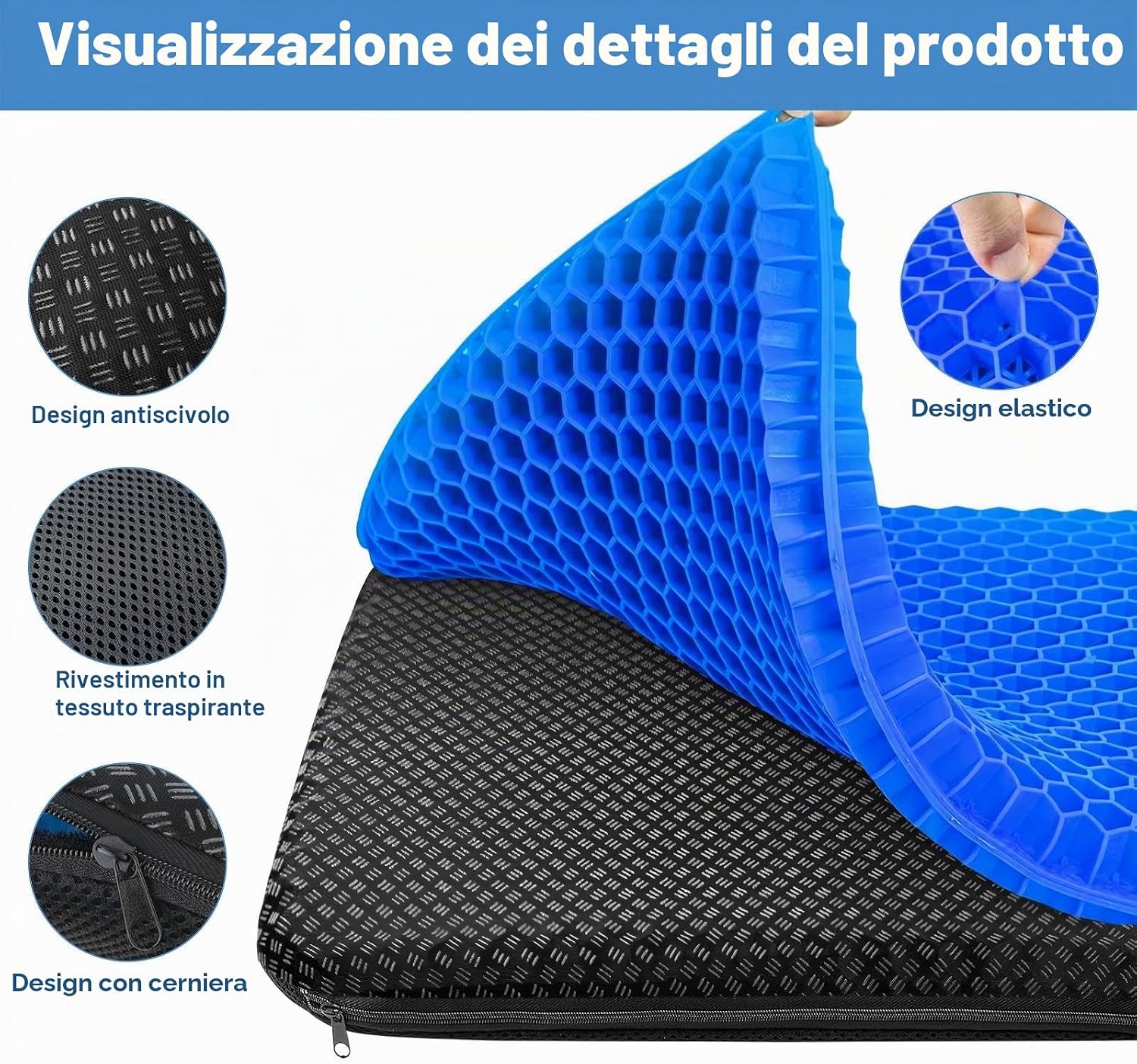 Thumbnail 3 de BTDZDD Cuscino In Gel per Sedie - Extra Large 47x44x3,5 cm, Blu