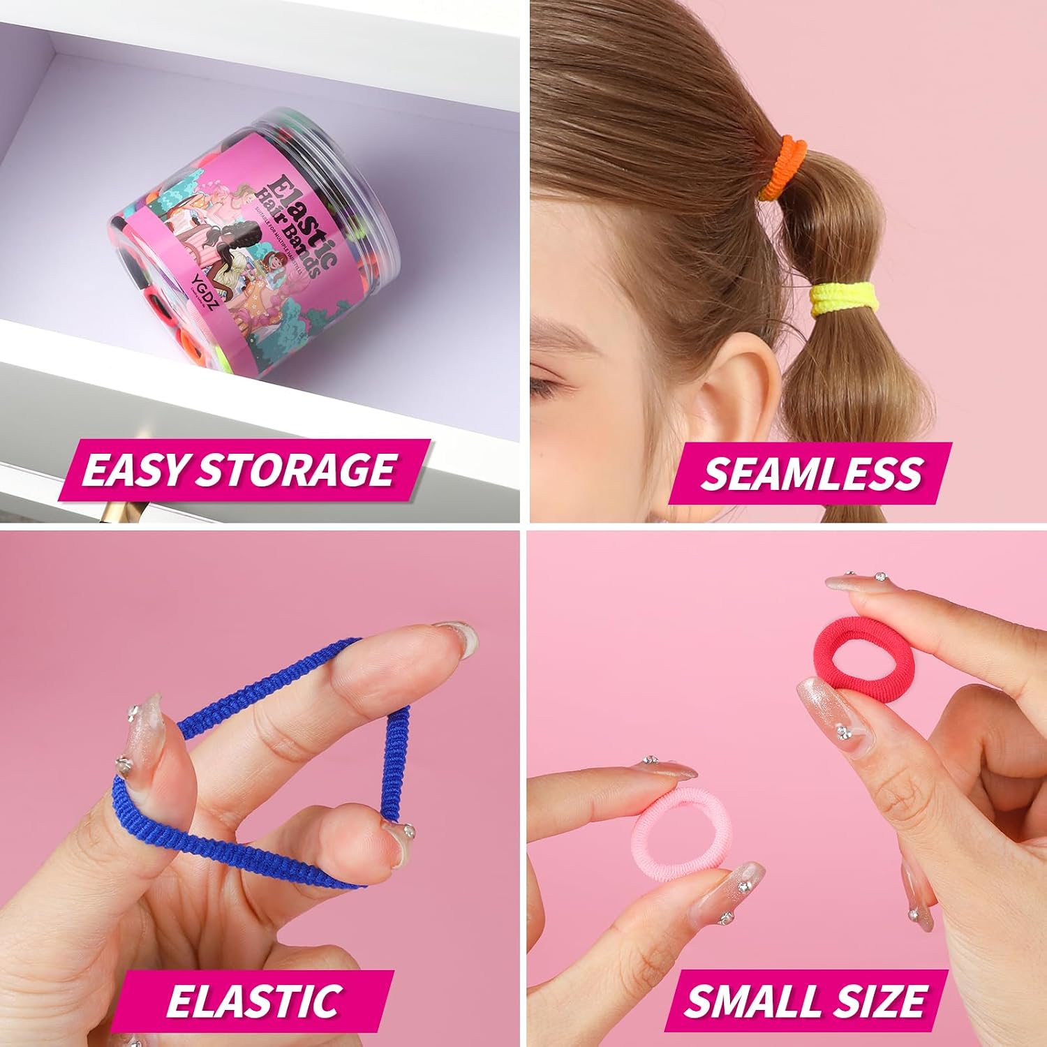 Detalle 1 de YGDZ Cotton Mini Hair Ties, 300 Seamless Multicolor Elastics for Kids