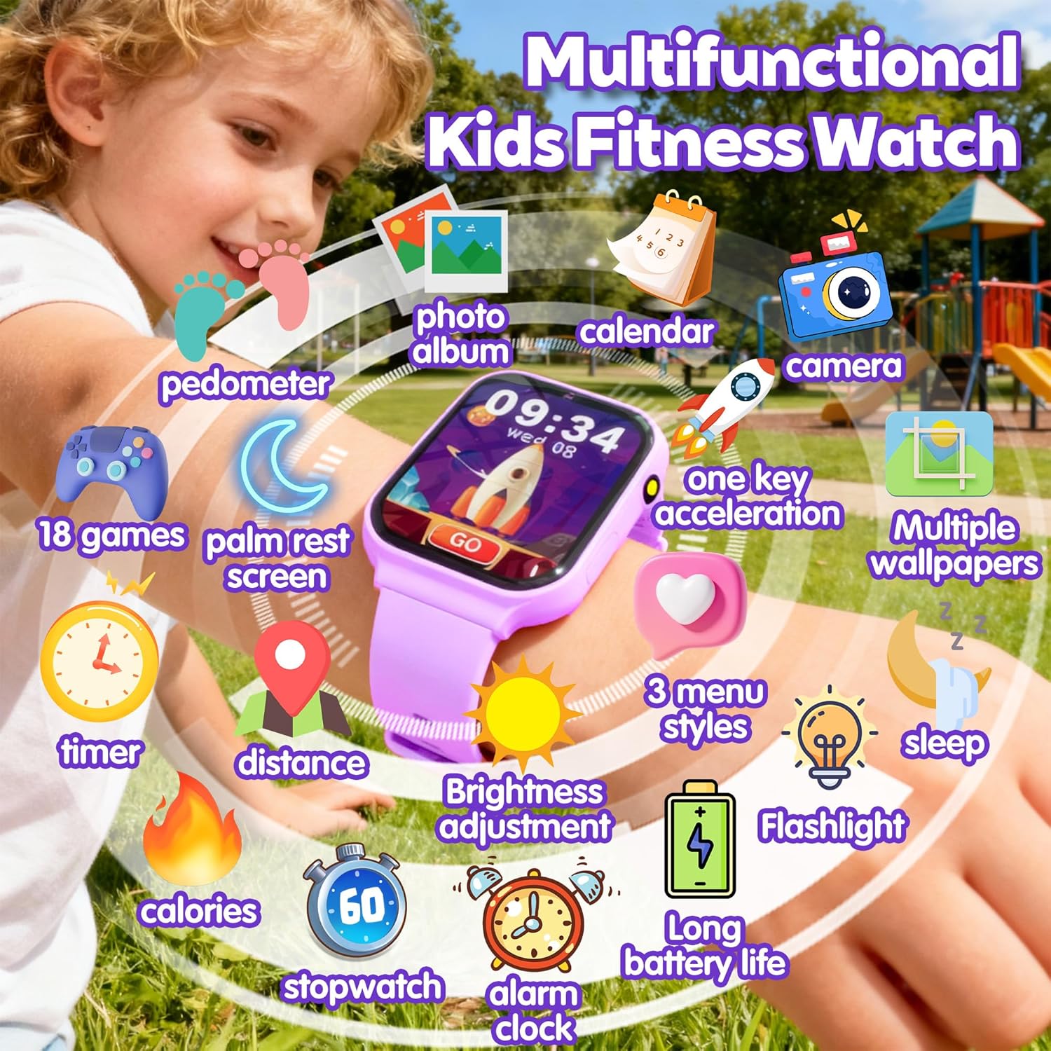 Detalle de Tzzulsx Kids Smart Watch: 1.83-Inch Touch Screen, 18 Educational Games, Sleep Tracker and Camera