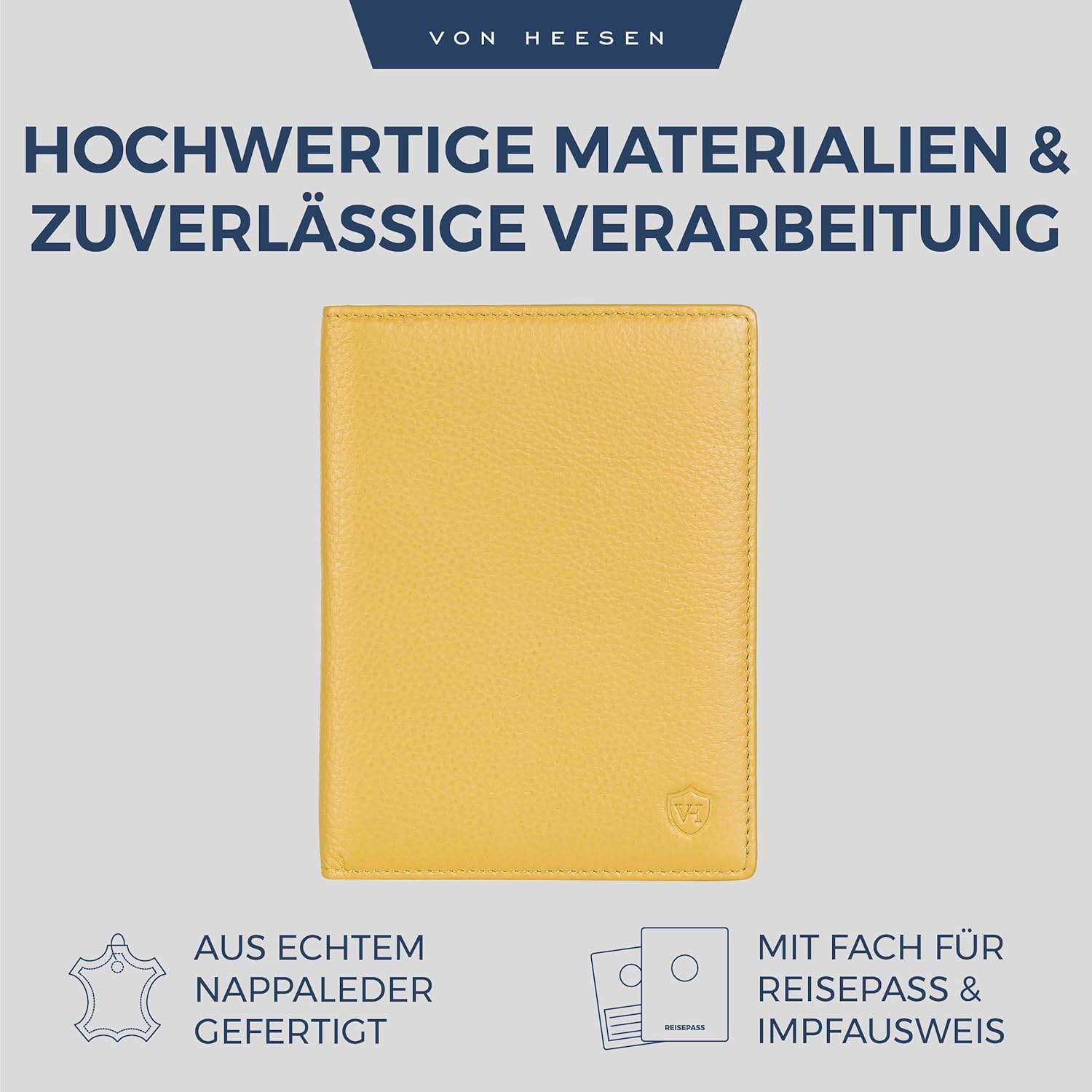 Detalle de VON HEESEN Reisepasshülle Leder Etui mit RFID-Schutz (Gelb) – Passhülle & Karten-Organizer