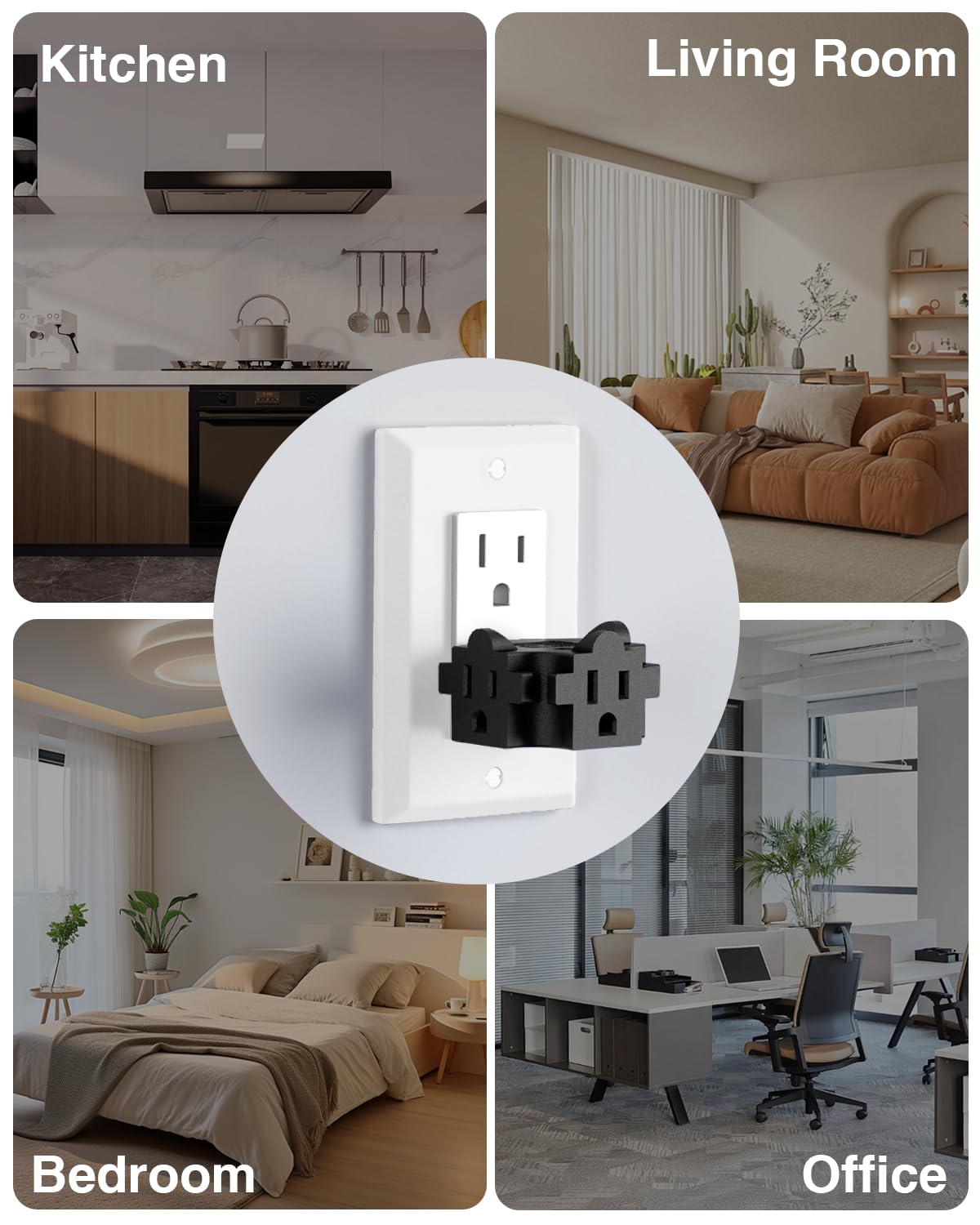 Thumbnail 6 de K KASONIC FL-JC71 3-Outlet Grounding Adapter, 15 A, 4-Pack, Black