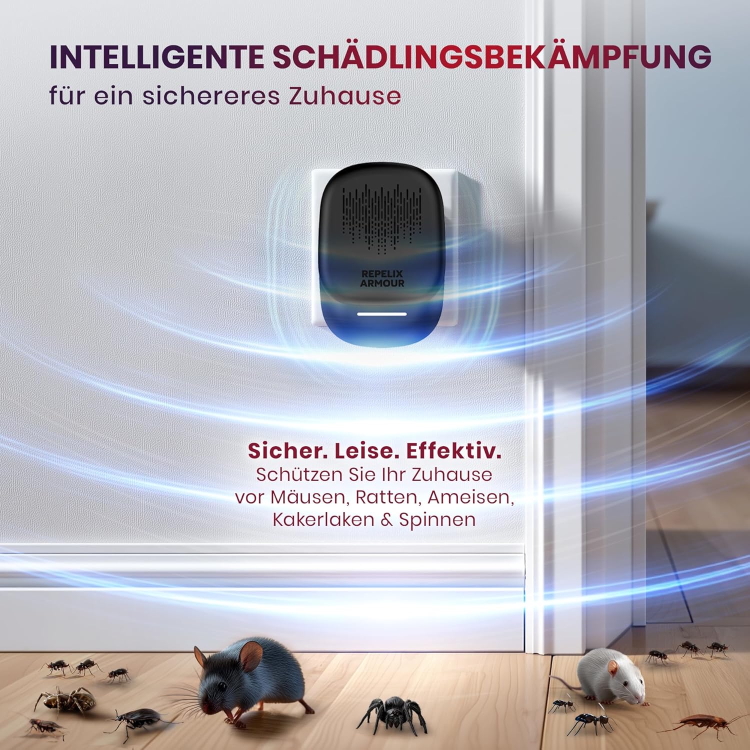 Thumbnail 5 de REPELIX ARMOUR Ultraschall-Schädlingsbekämpfer für Innenräume (2er-Set, PR-025) – bis 140 m² pro Gerät, 3 Modi