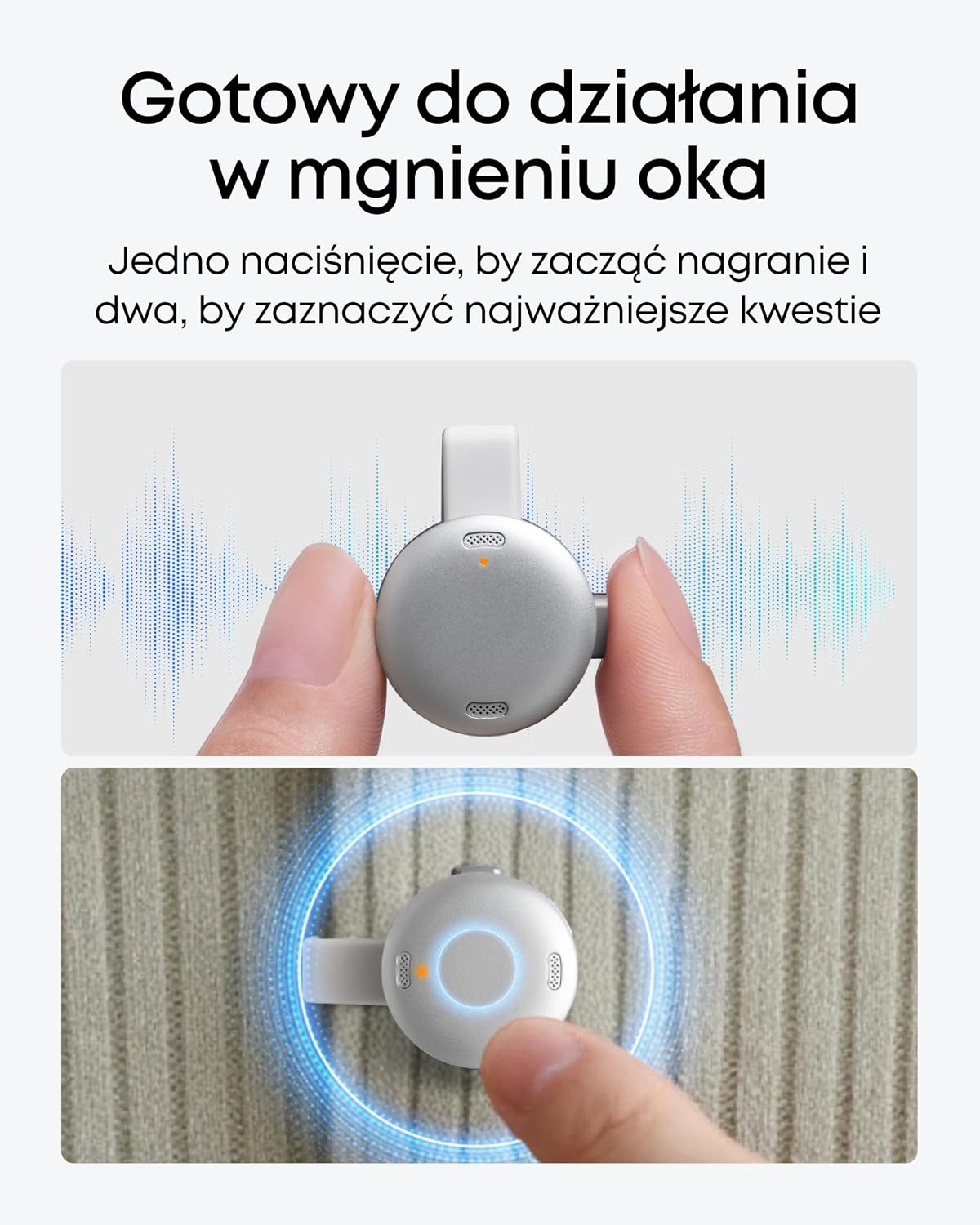 Detalle 2 de soundcore Work – dyktafon 64 GB z transkrypcją AI i certyfikatem MFi