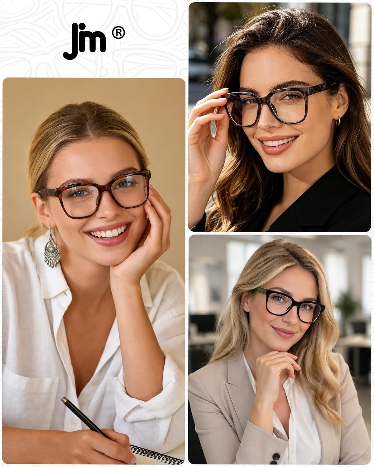 Thumbnail 1 de JM Oversized Reading Glasses Women – 3 Pack Large Square Blue Light Blocking Readers