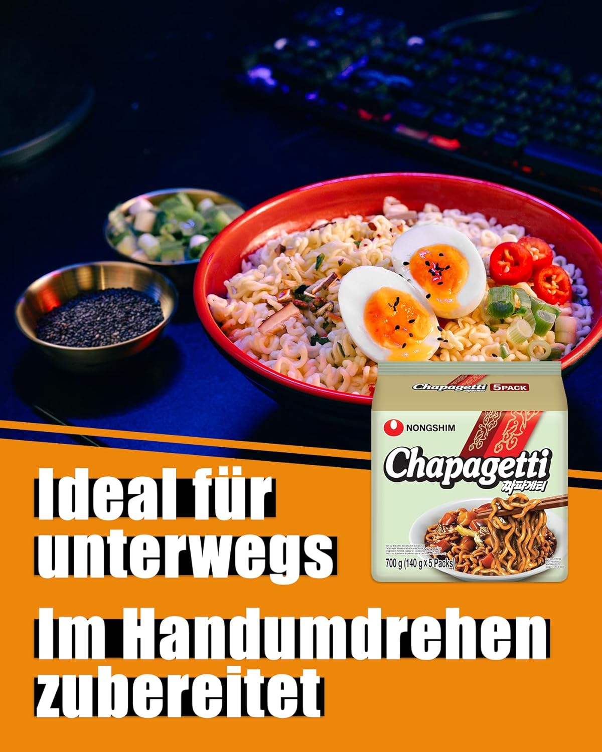 Detalle de Nong Shim Instantnudeln Chapaghetti – traditionelles koreanisches Nudelgericht (5 x 140 g) 1er Multipack