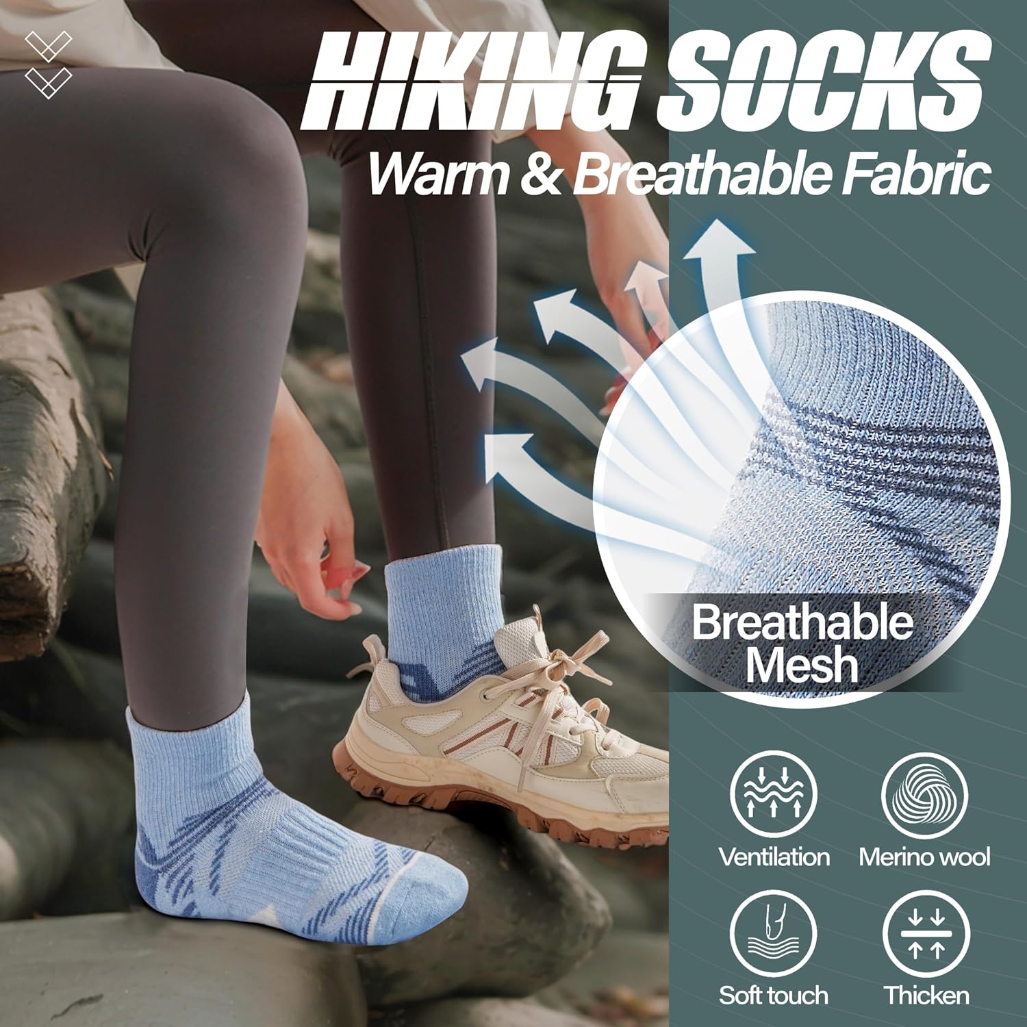 Thumbnail 6 de ANTSANG Merino Wool Quarter Hiking and Running Socks, Cushioned 6-Pair Pack