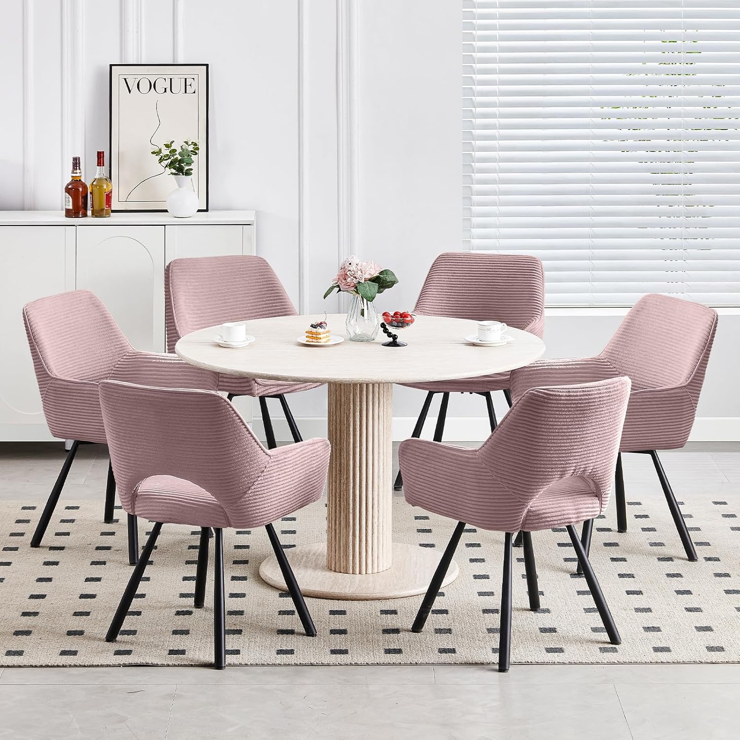 Thumbnail 6 de JIJIAN 2er Set Esszimmerstuhl Drehbar mit Armlehne, Rosa – Komfortabler, 360°-Drehstuhl aus Stoff