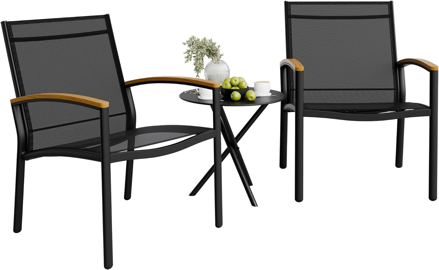 Detalle de Shintenchi BSTSL3 3-Piece Patio Bistro Set with Black Textilene Chairs