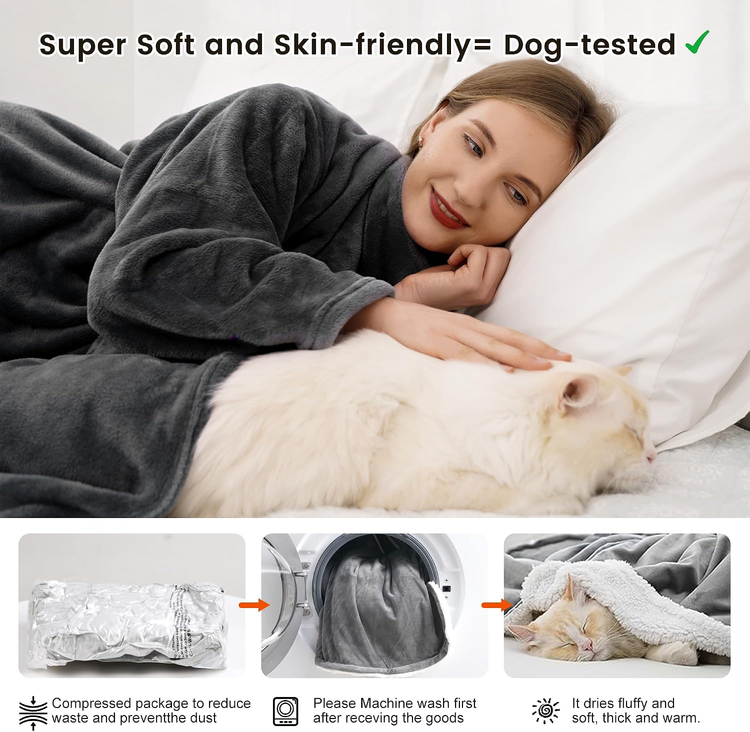 Thumbnail 3 de Winthome Grey Wearable Blanket with Sleeves, Flannel, 55.1" x 70.8