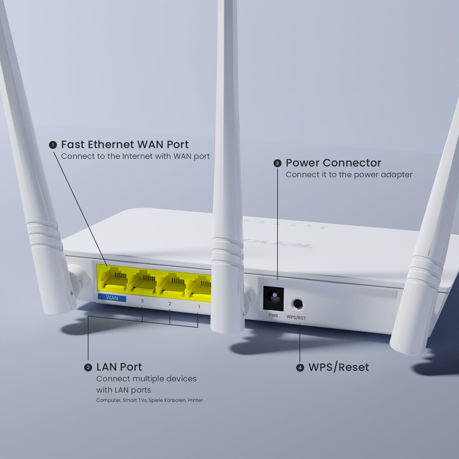Thumbnail 2 de Tenda F3 White Wireless Router (300 Mbps) with 3 External Antennas