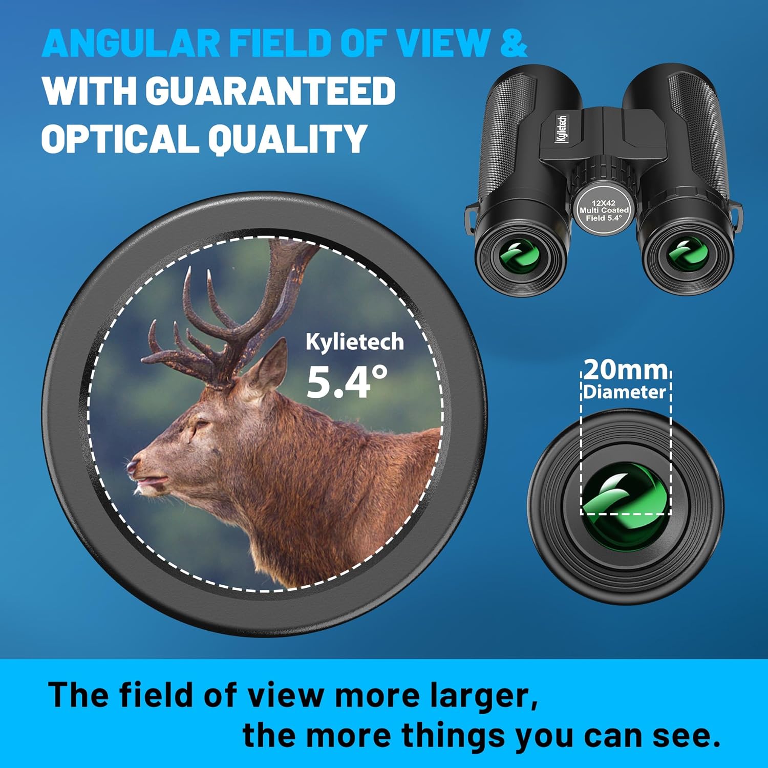 Detalle de Kylietech 12x42 Fernglas für Erwachsene mit Stativ & Smartphone-Adapter (wasserdicht, BaK-4, FMC)